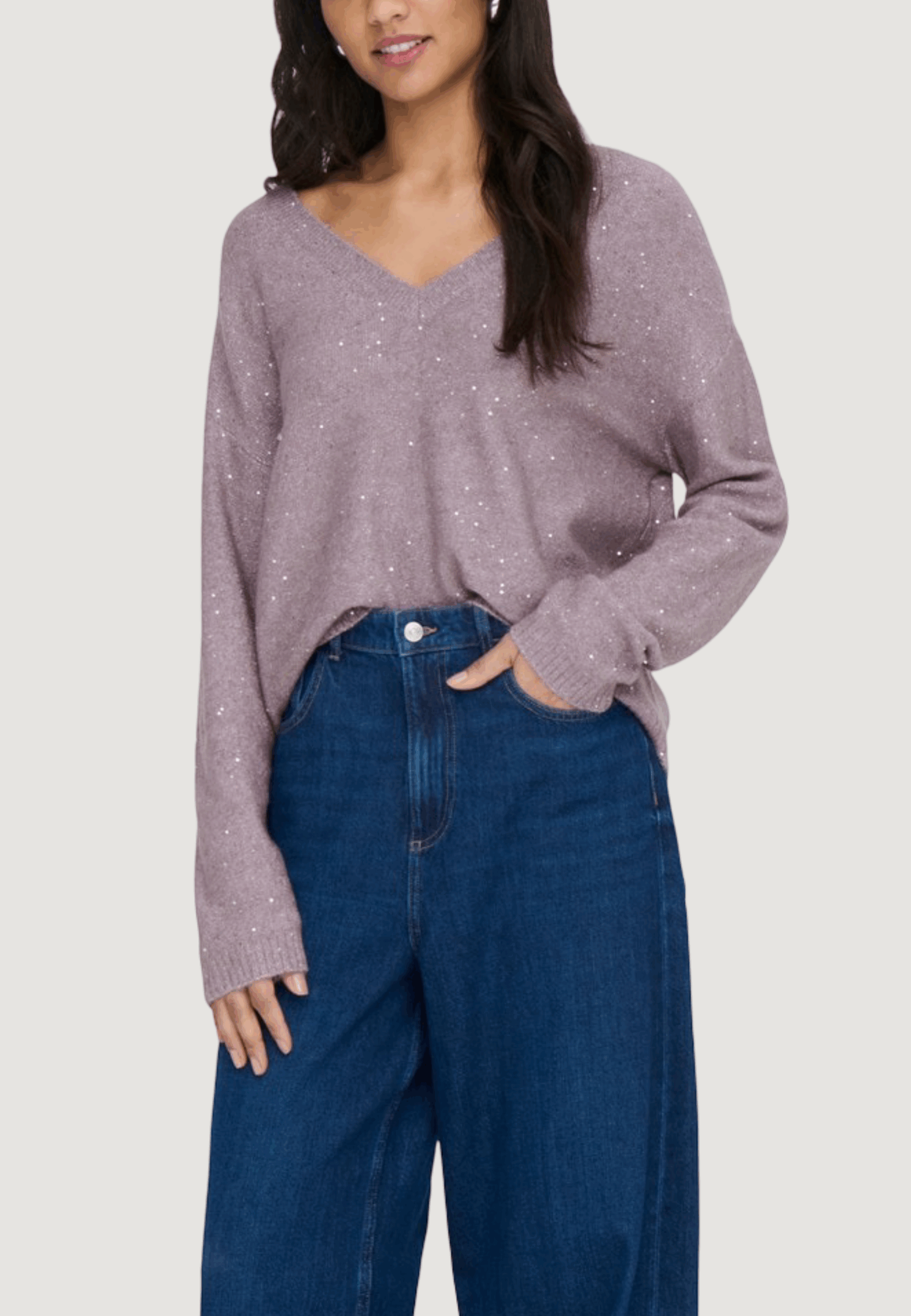 Maglione Only onlarizona ls sequins v-neck pul knt Viola - Foto 3