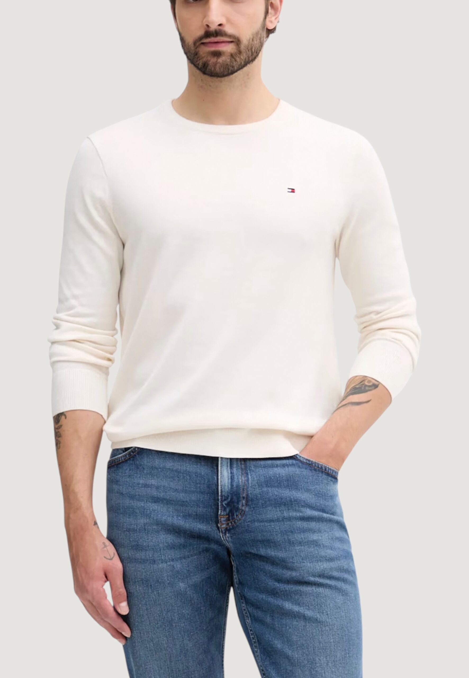 Maglione Tommy Hilfiger essential ssnl cotto Avorio - Foto 1