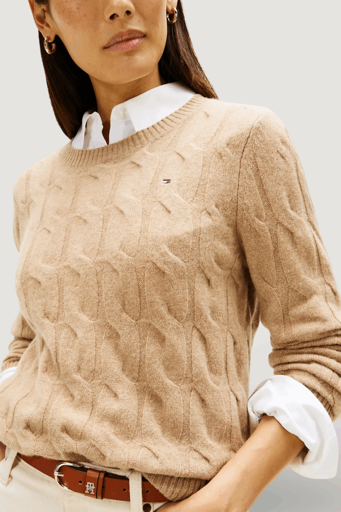 Maglione Tommy Hilfiger soft wool cable c-nk Beige chiaro