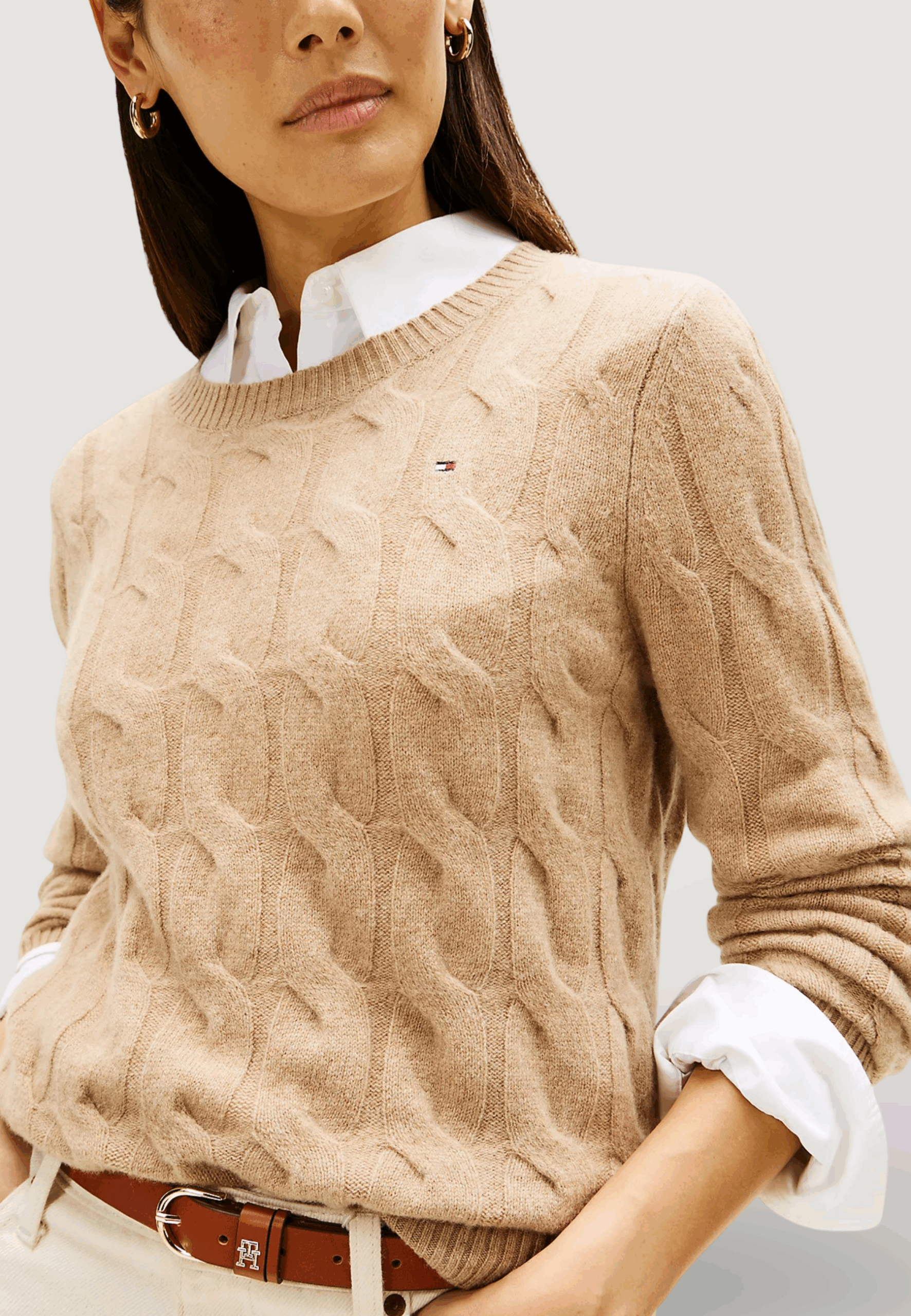 Maglione Tommy Hilfiger soft wool cable c-nk Beige chiaro - Foto 2