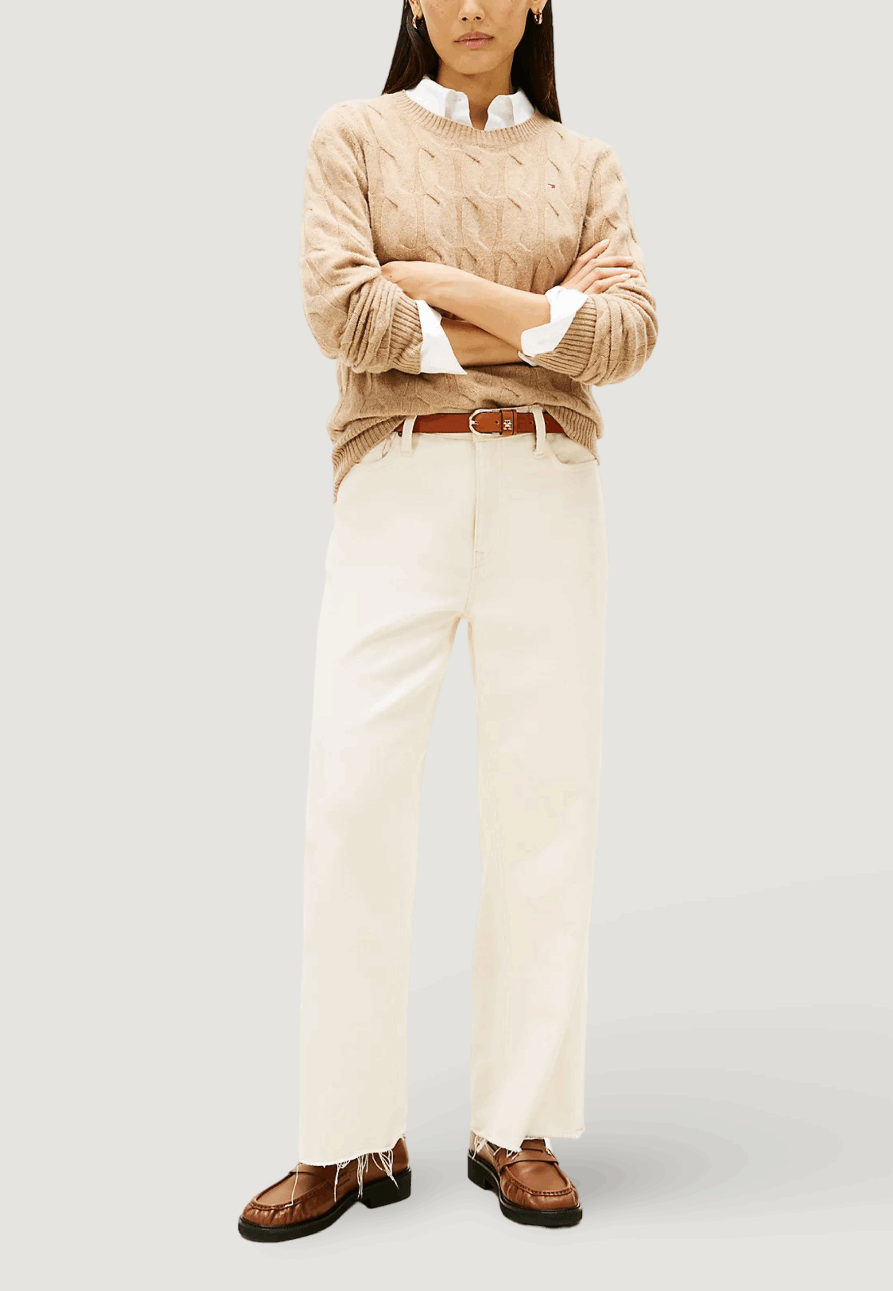 Maglione Tommy Hilfiger soft wool cable c-nk Beige chiaro - Foto 3