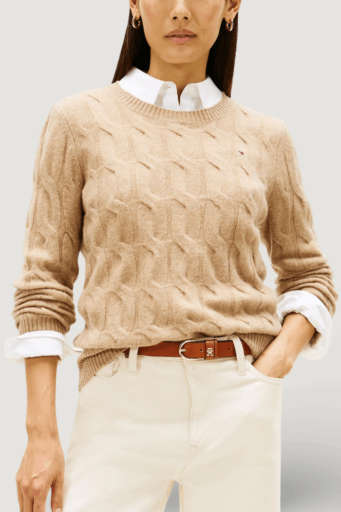 Maglione Tommy Hilfiger soft wool cable c-nk Beige chiaro