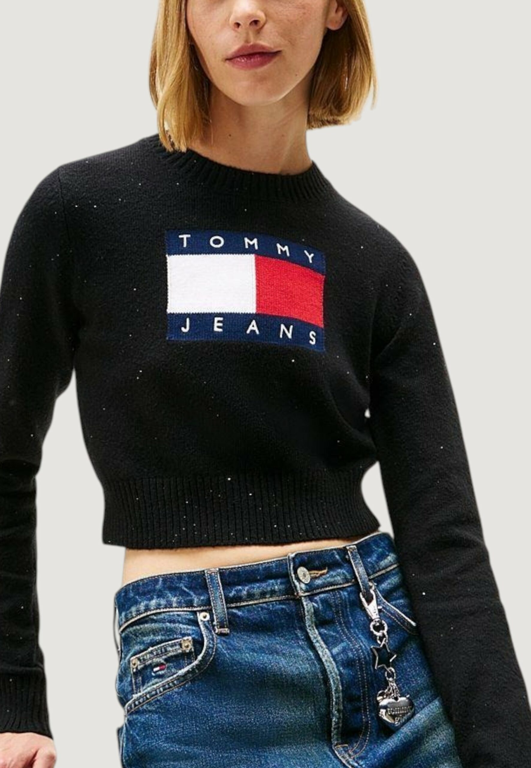 Maglione Tommy Hilfiger Jeans tjw sparkle flag swe Nero - Foto 2