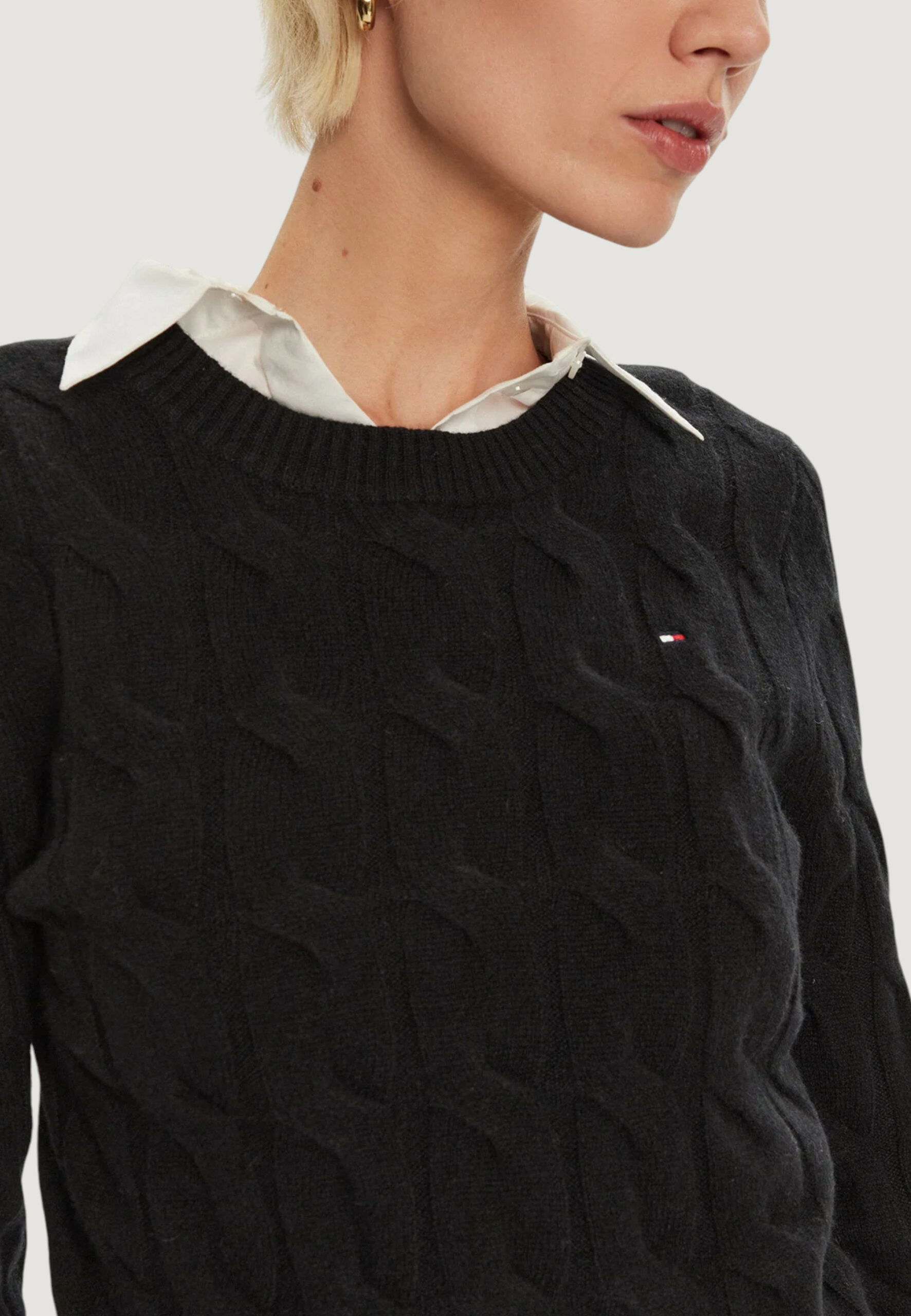 Maglione Tommy Hilfiger soft wool cable c-nk Nero - Foto 4