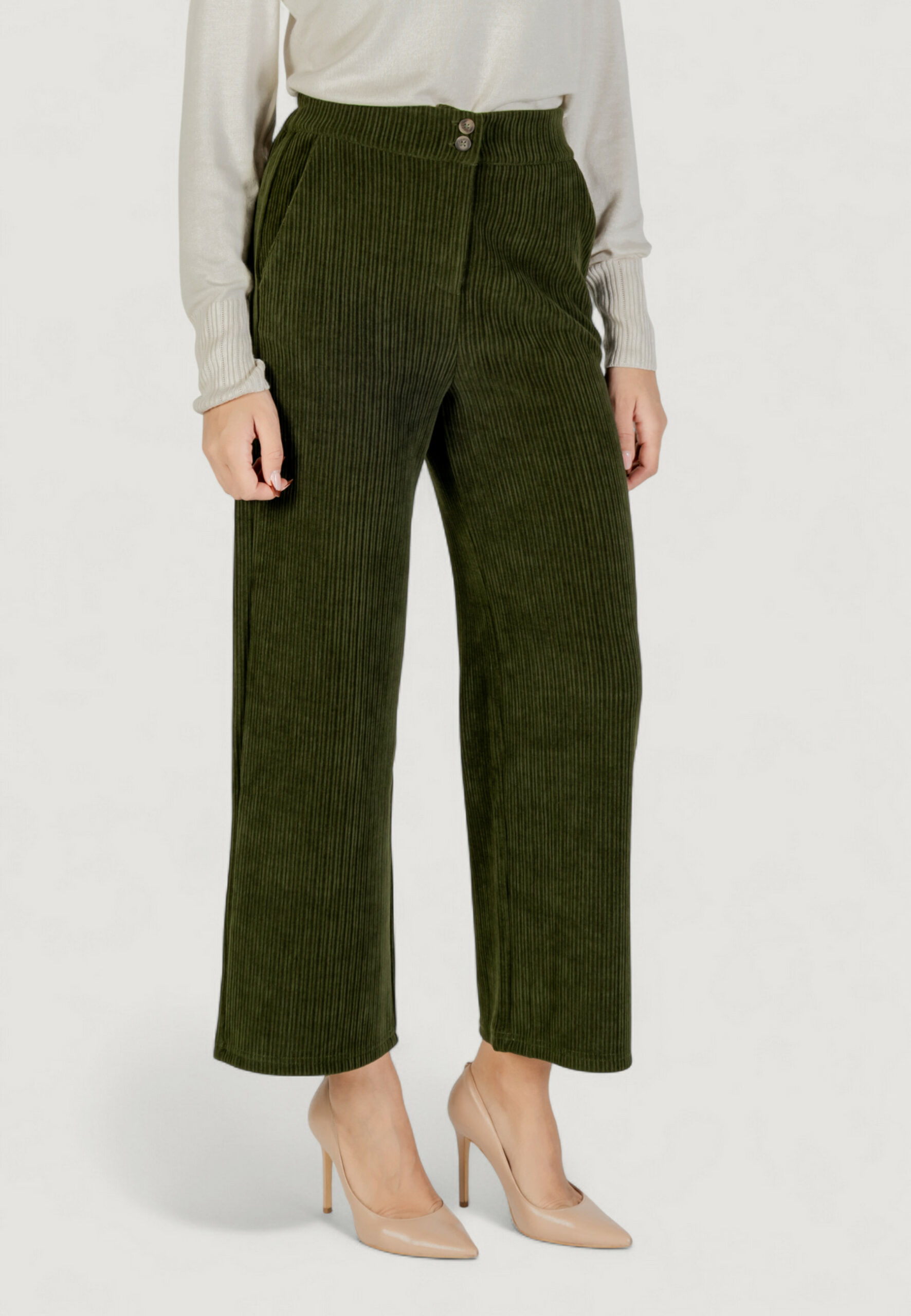 Pantaloni a palazzo ICHI ihkate corduroy pa2 Verde - Foto 1