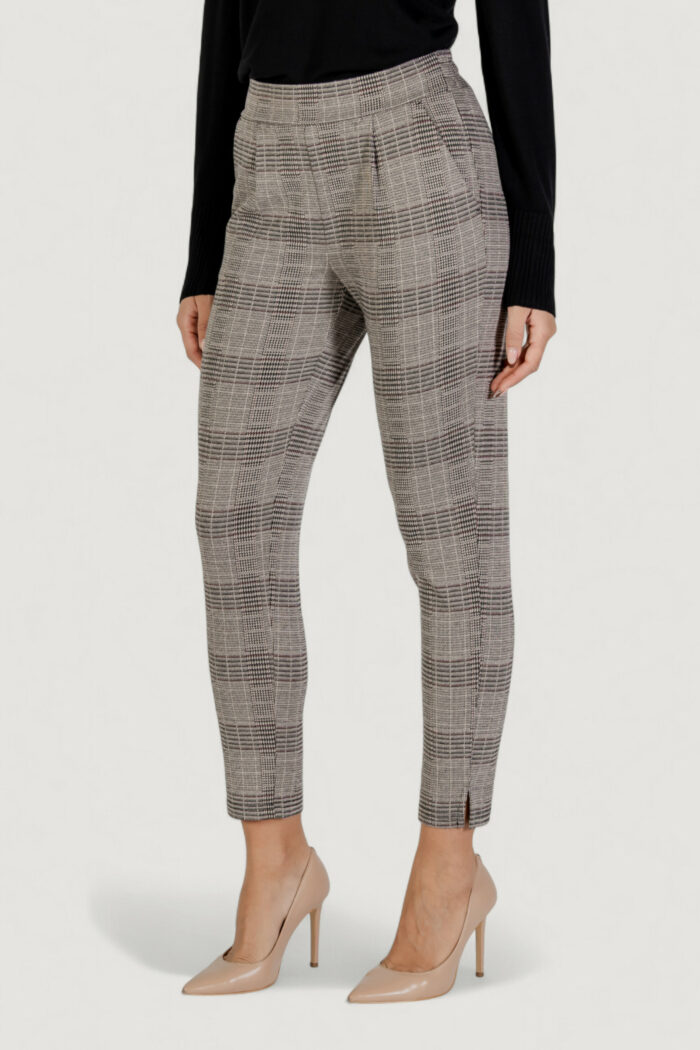 Pantaloni a sigaretta ICHI ihmanse check pa Beige