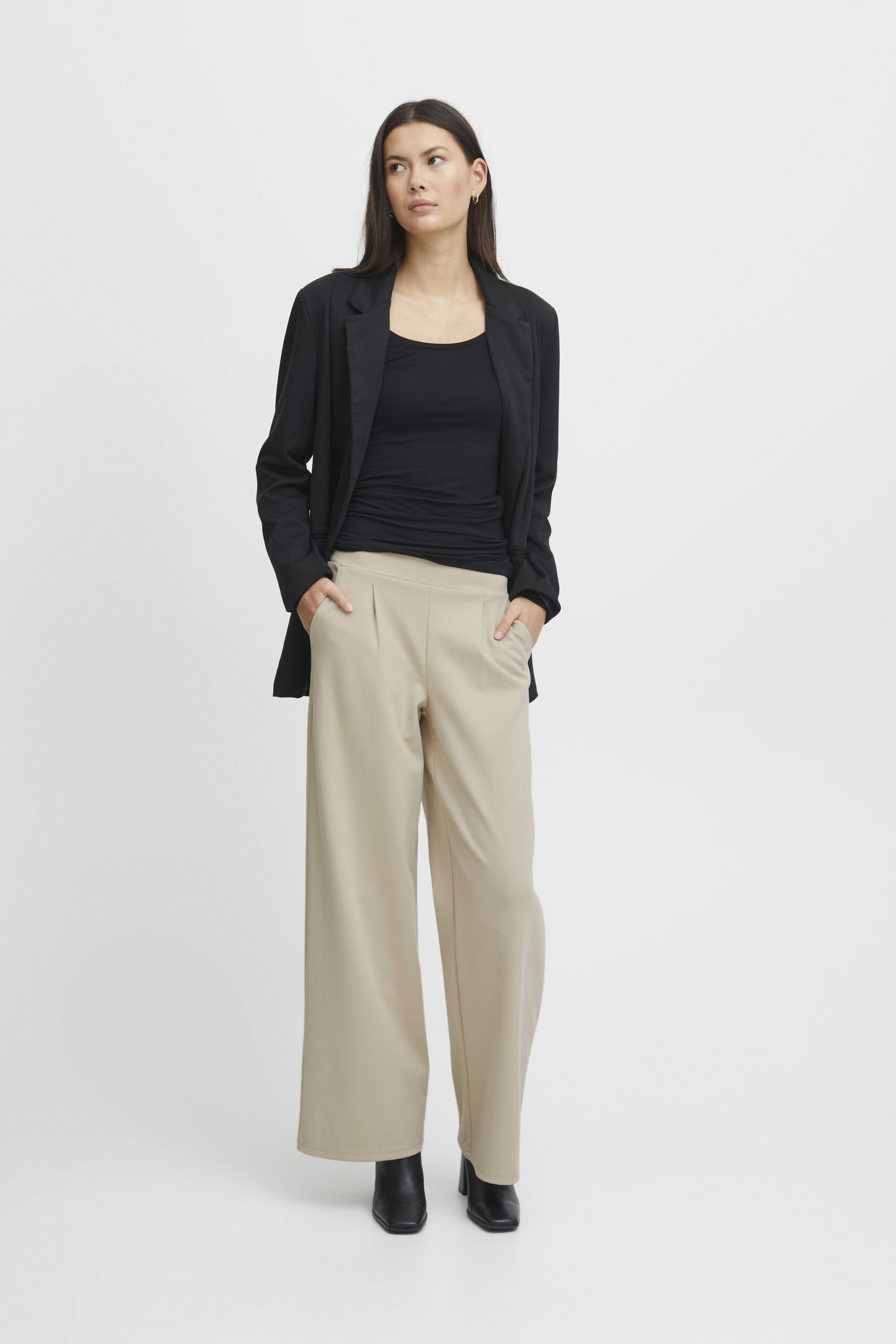 Pantaloni regular ICHI ihkate sus long wide pa2 Beige - Foto 3