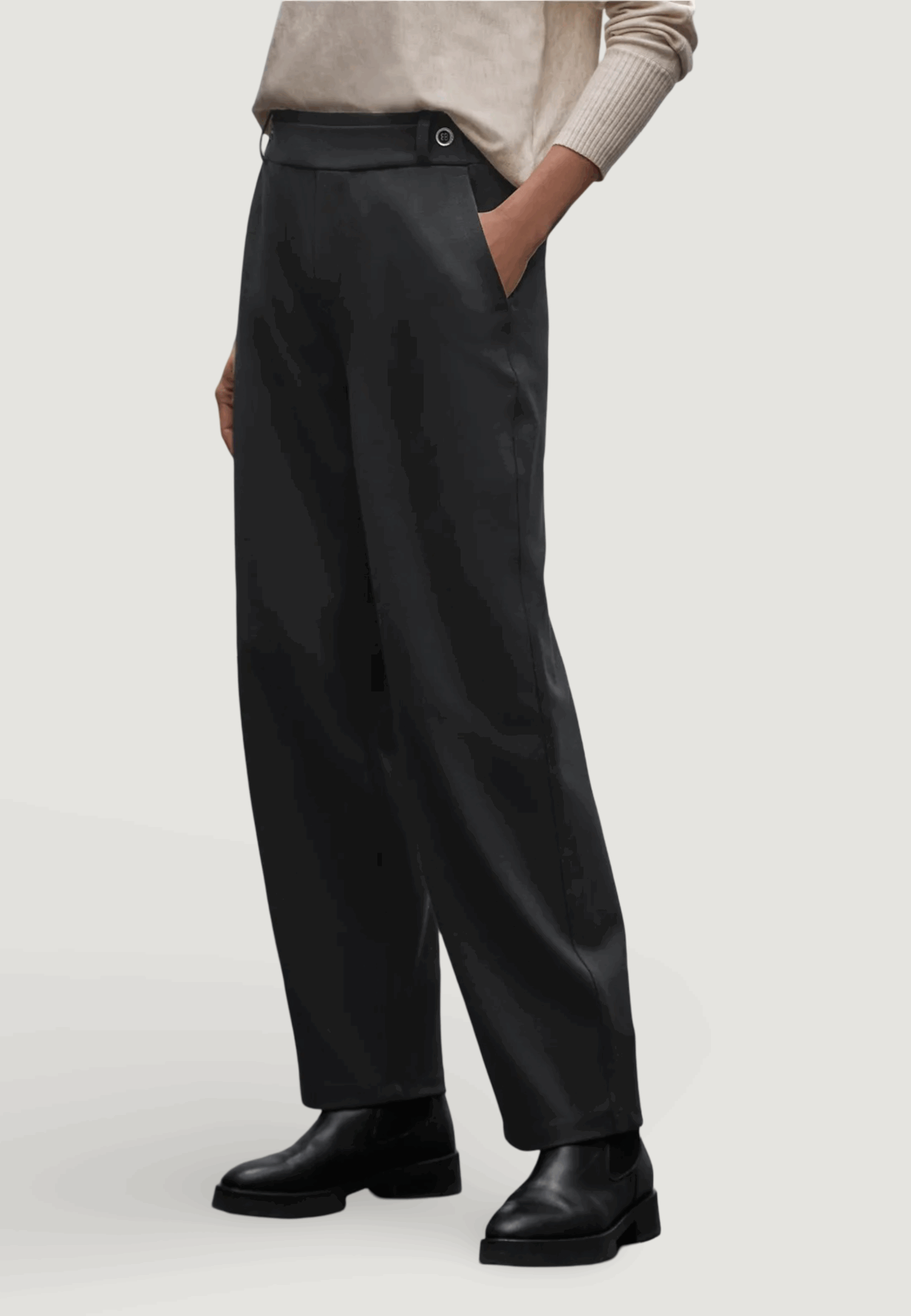 Pantaloni regular Street One straight leg_belt button Nero - Foto 1