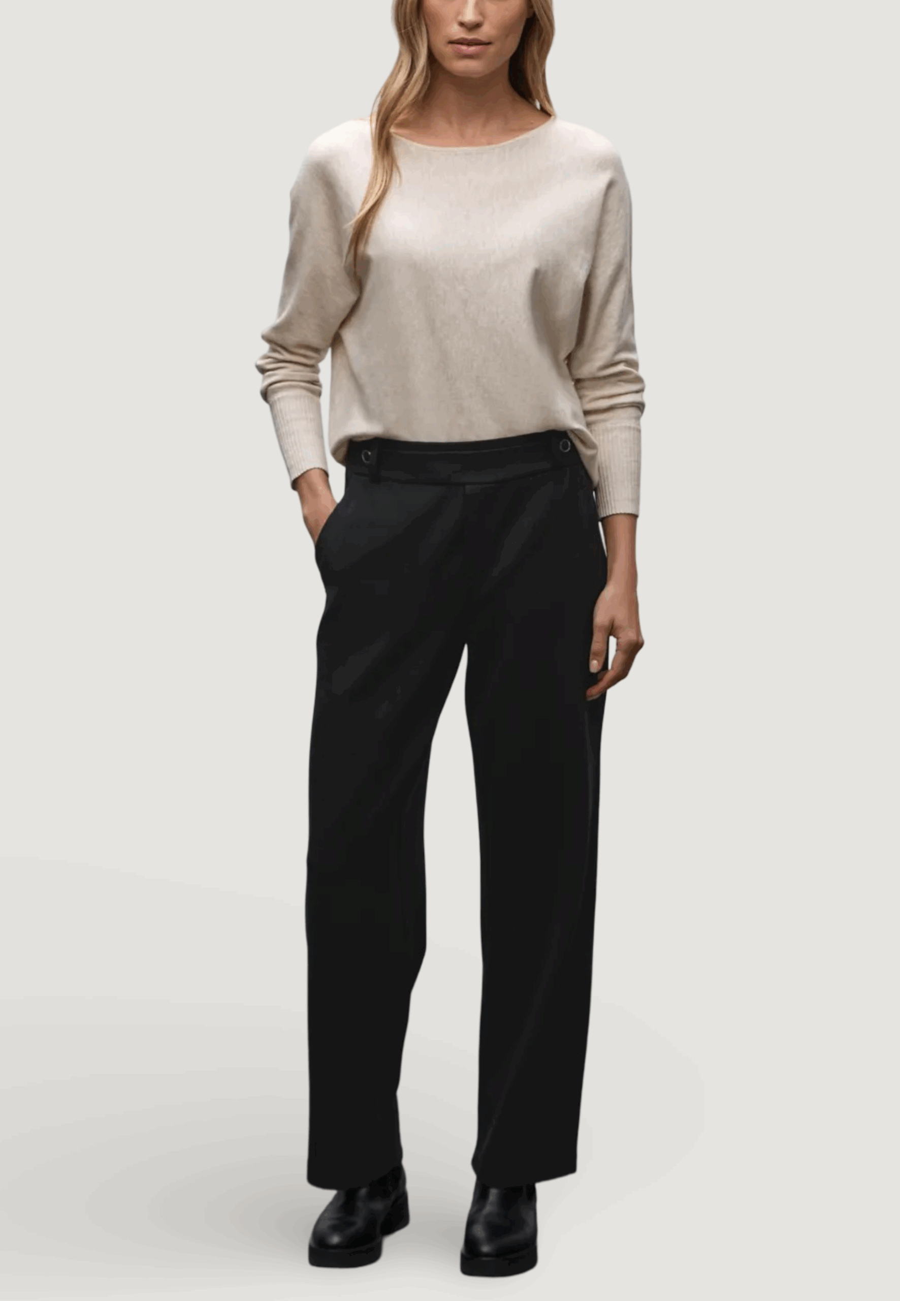 Pantaloni regular Street One straight leg_belt button Nero - Foto 3