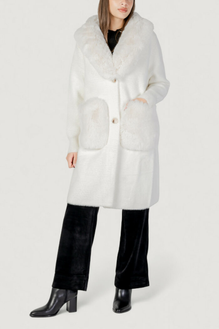 Pelliccia ecologica AYFEE giacca maglieria lunga con tasche Bianco