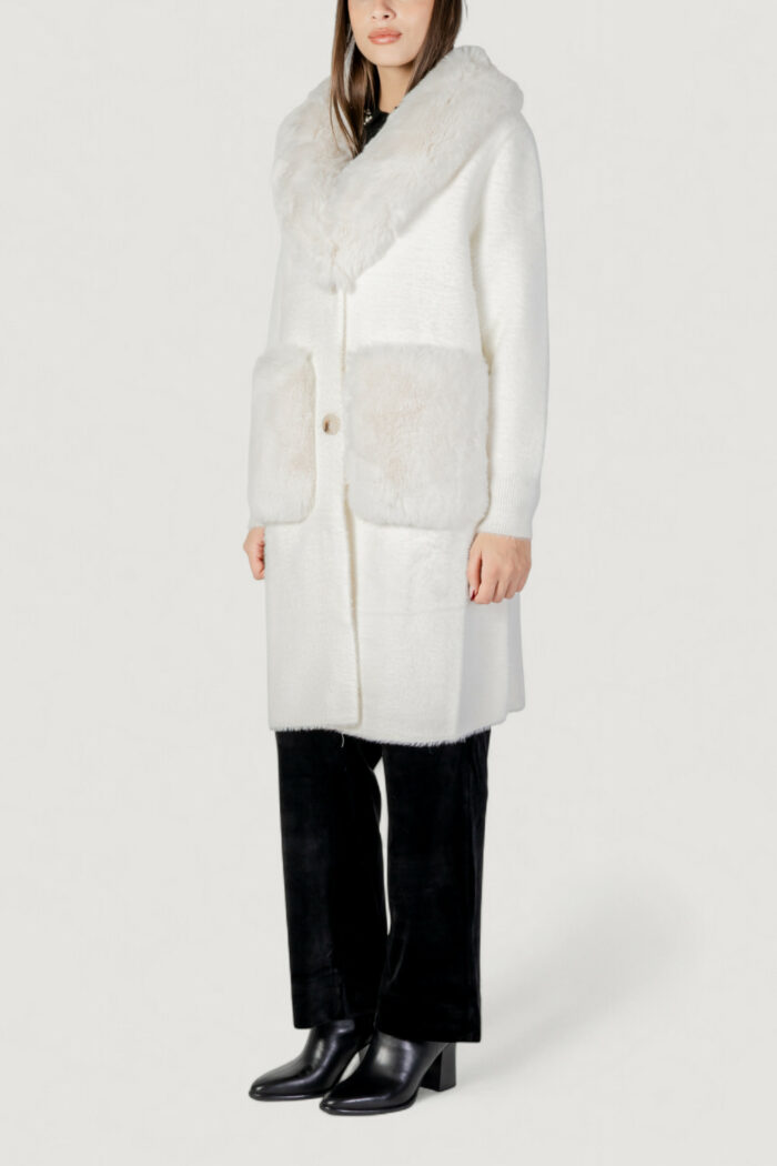 Pelliccia ecologica AYFEE giacca maglieria lunga con tasche Bianco