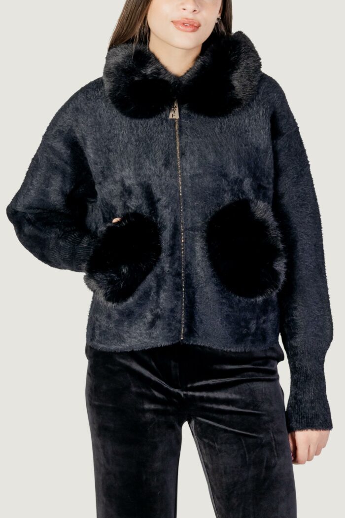 Pelliccia ecologica AYFEE giacca collo pelliccia Nero