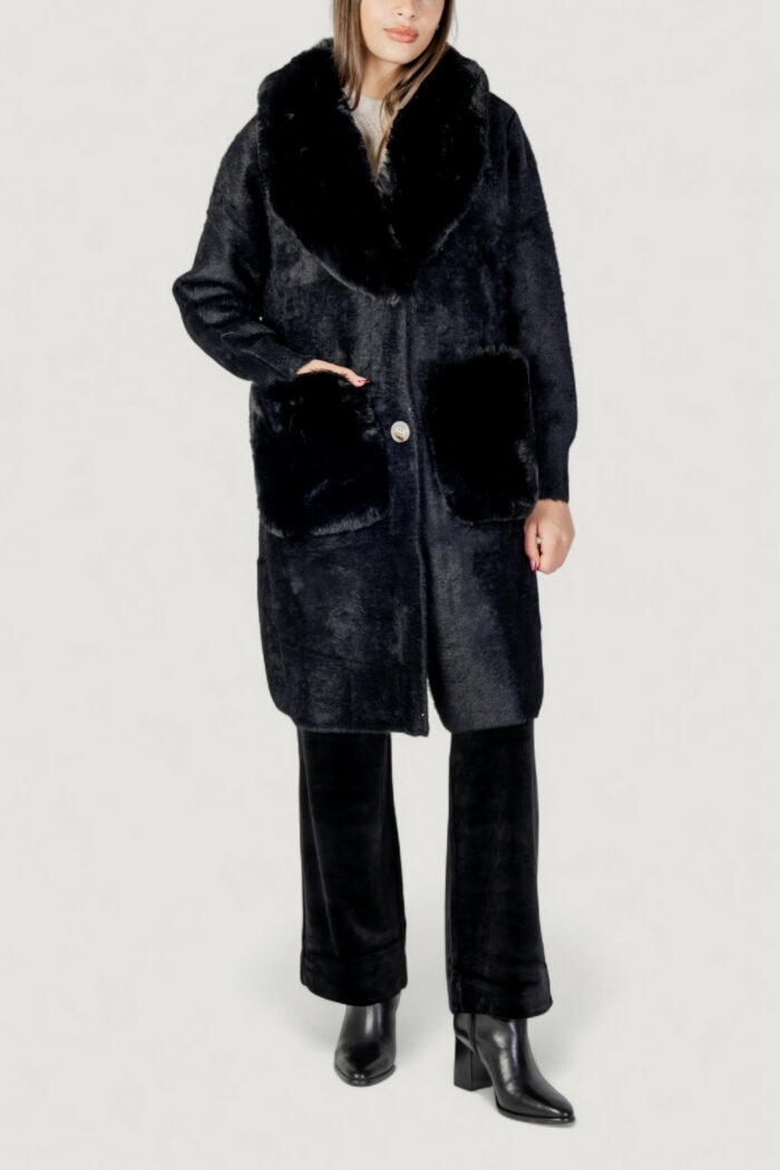 Pelliccia ecologica AYFEE giacca maglieria lunga con tasche Nero