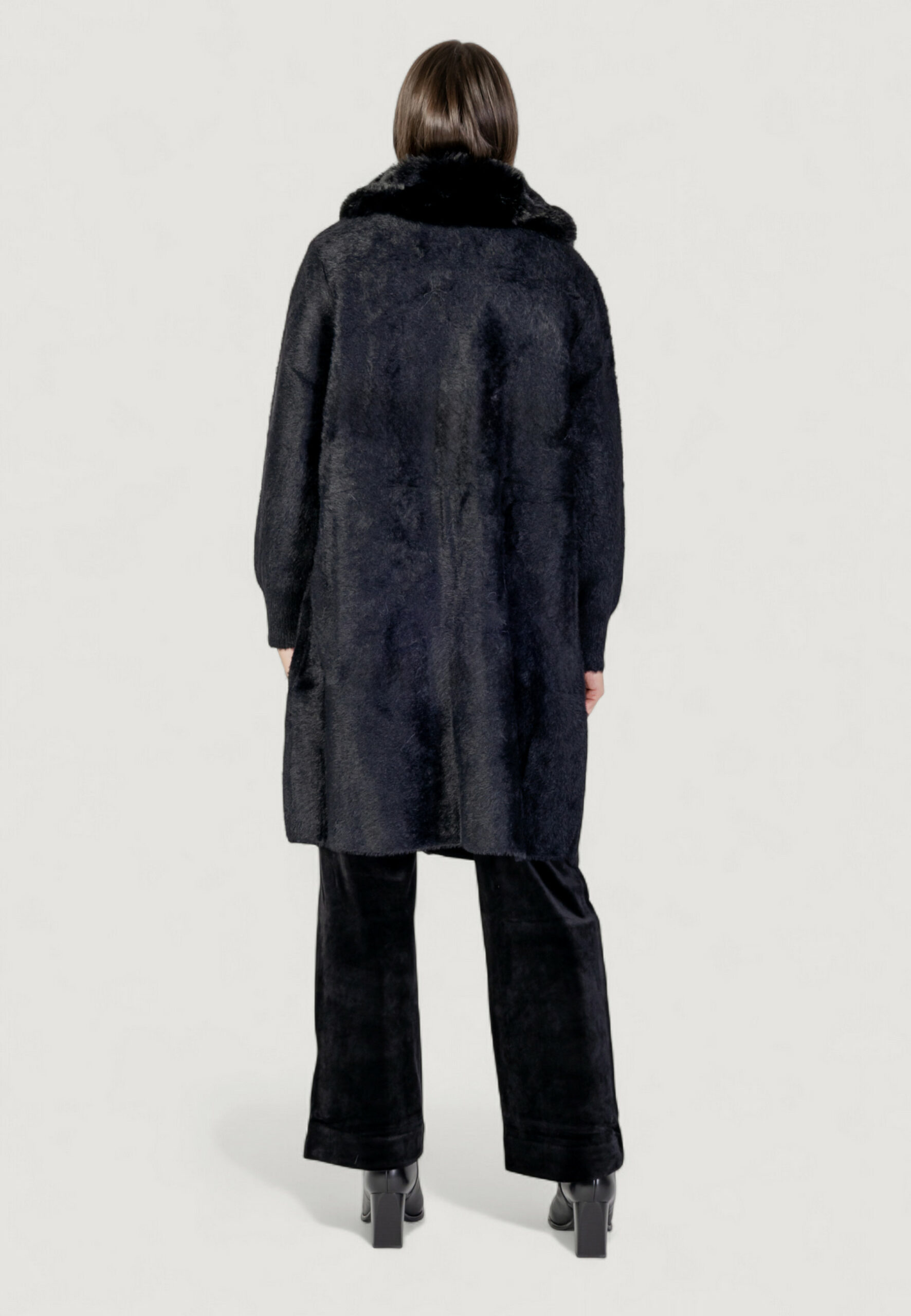 Pelliccia ecologica AYFEE giacca maglieria lunga con tasche Nero - Foto 4