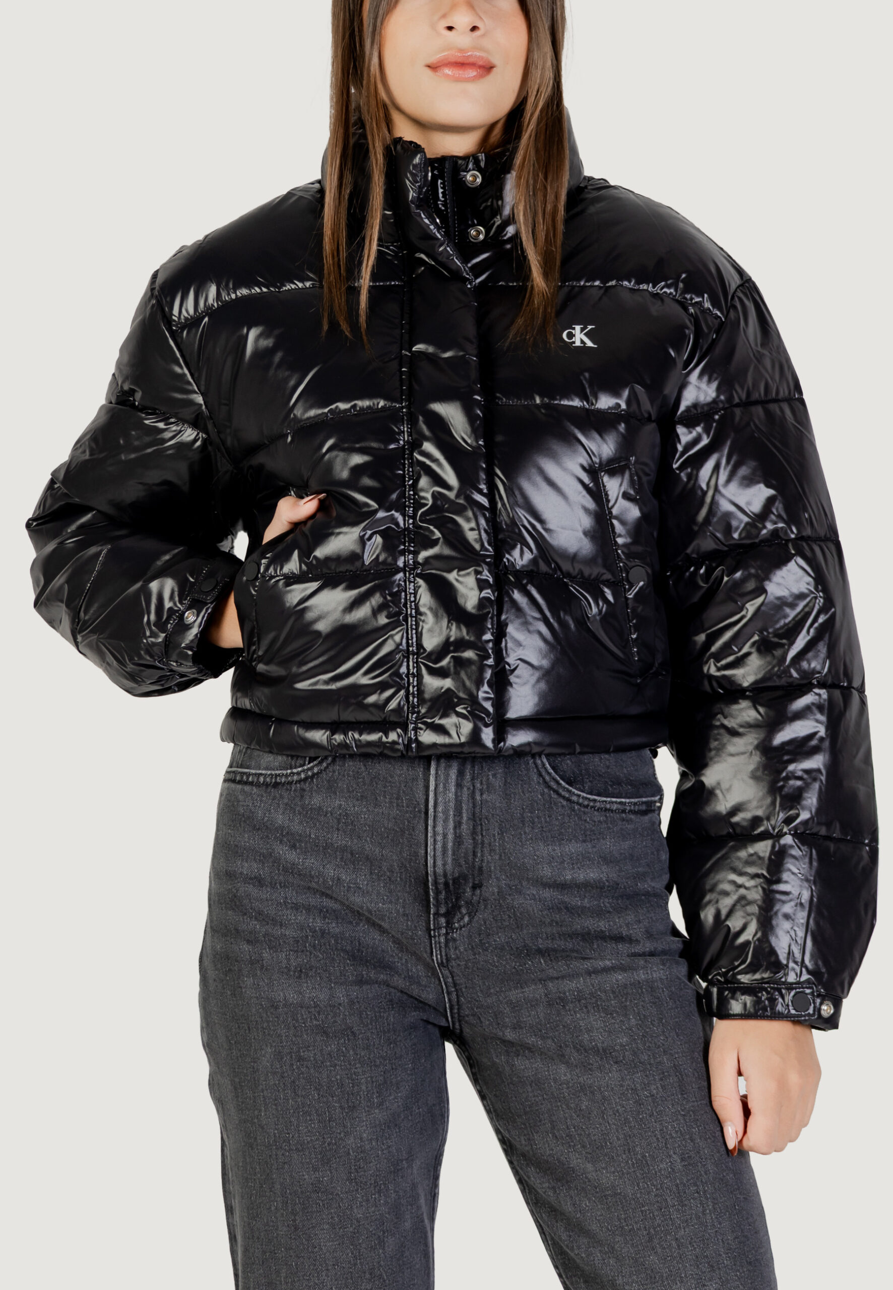 Piumino Calvin Klein Jeans shine crop puffer ja Nero - Foto 1
