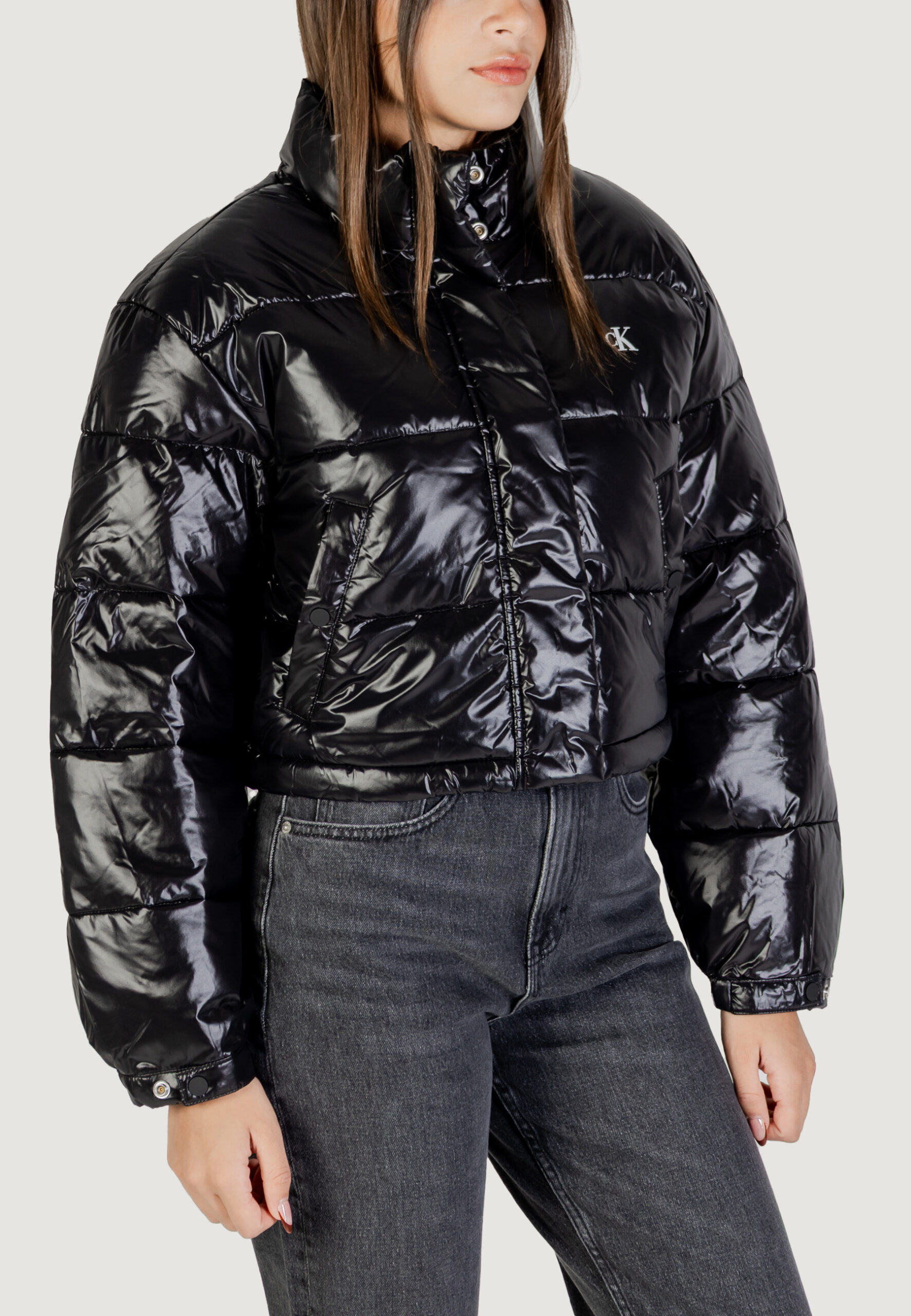 Piumino Calvin Klein Jeans shine crop puffer ja Nero - Foto 3
