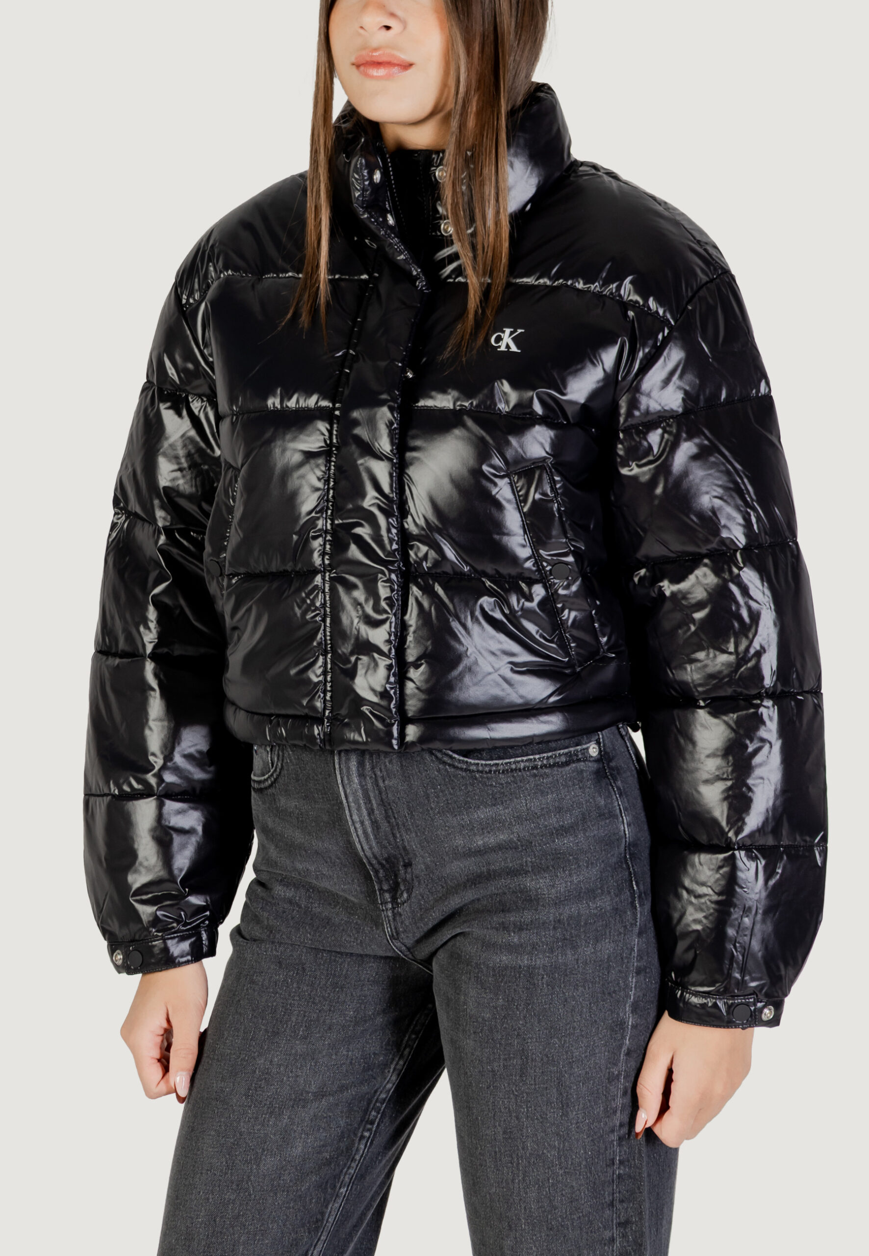 Piumino Calvin Klein Jeans shine crop puffer ja Nero - Foto 4