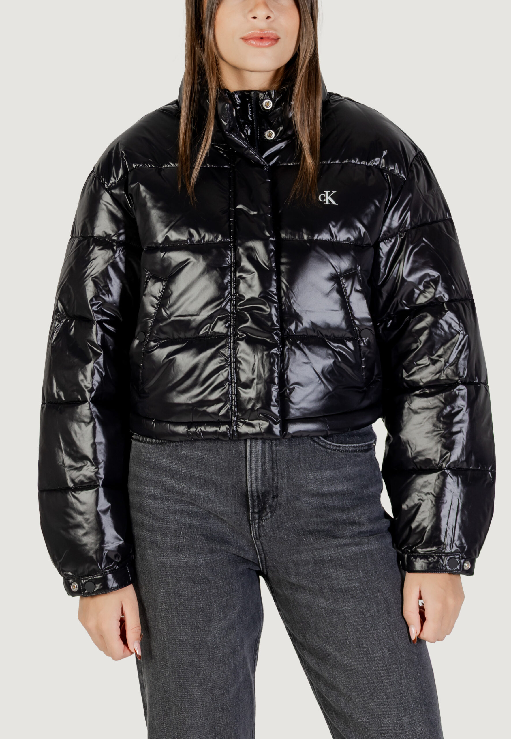Piumino Calvin Klein Jeans shine crop puffer ja Nero - Foto 5