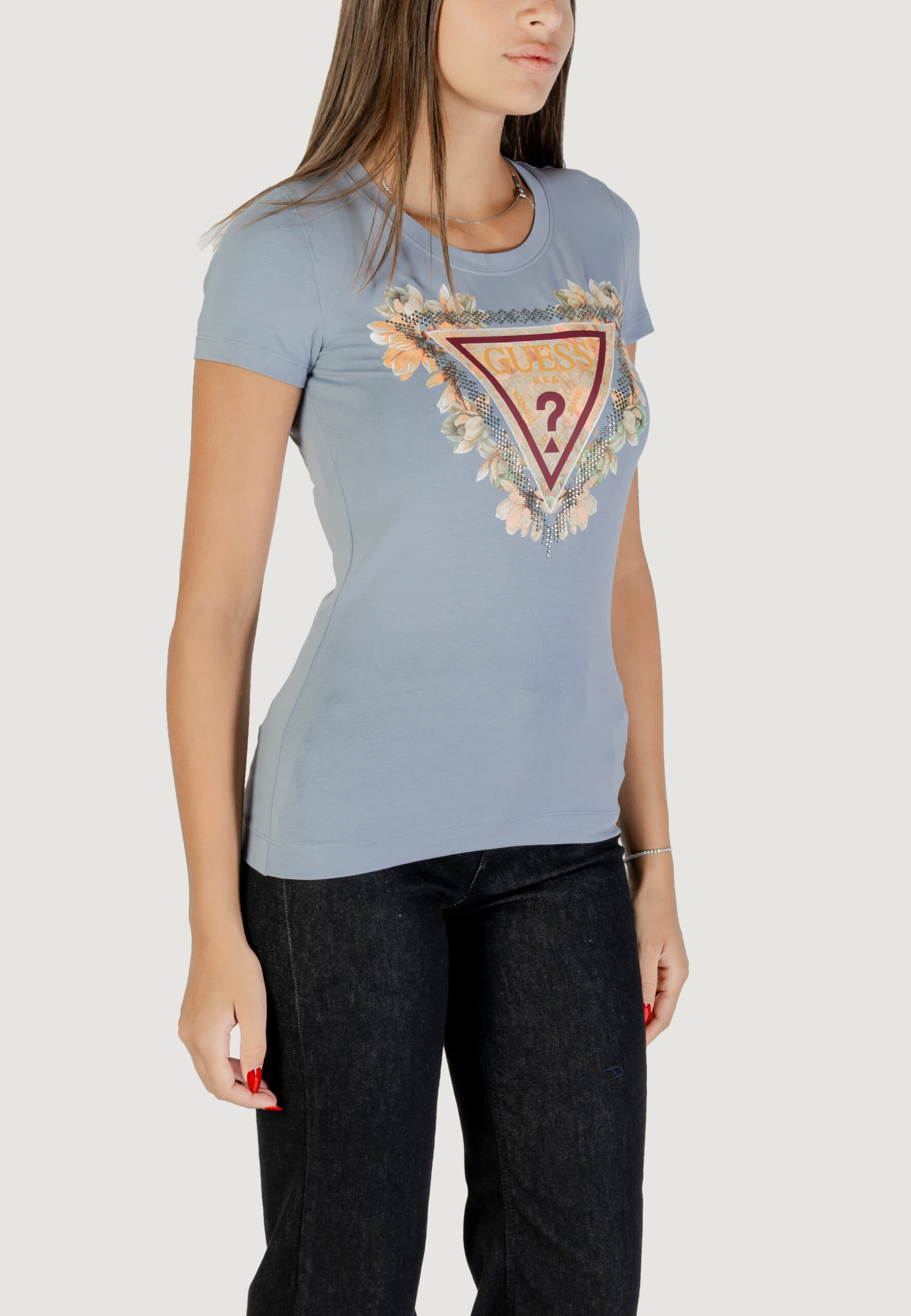 T-shirt Guess ss triangle flowers tee Indigo - Foto 3