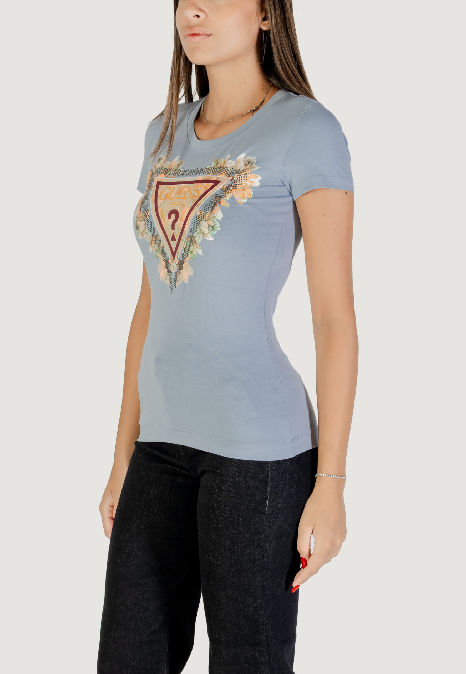 T-shirt Guess ss triangle flowers tee Indigo - Foto 4