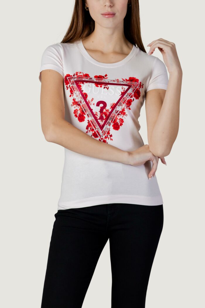 T-shirt Guess ss cn flowers triangle tee Rosa