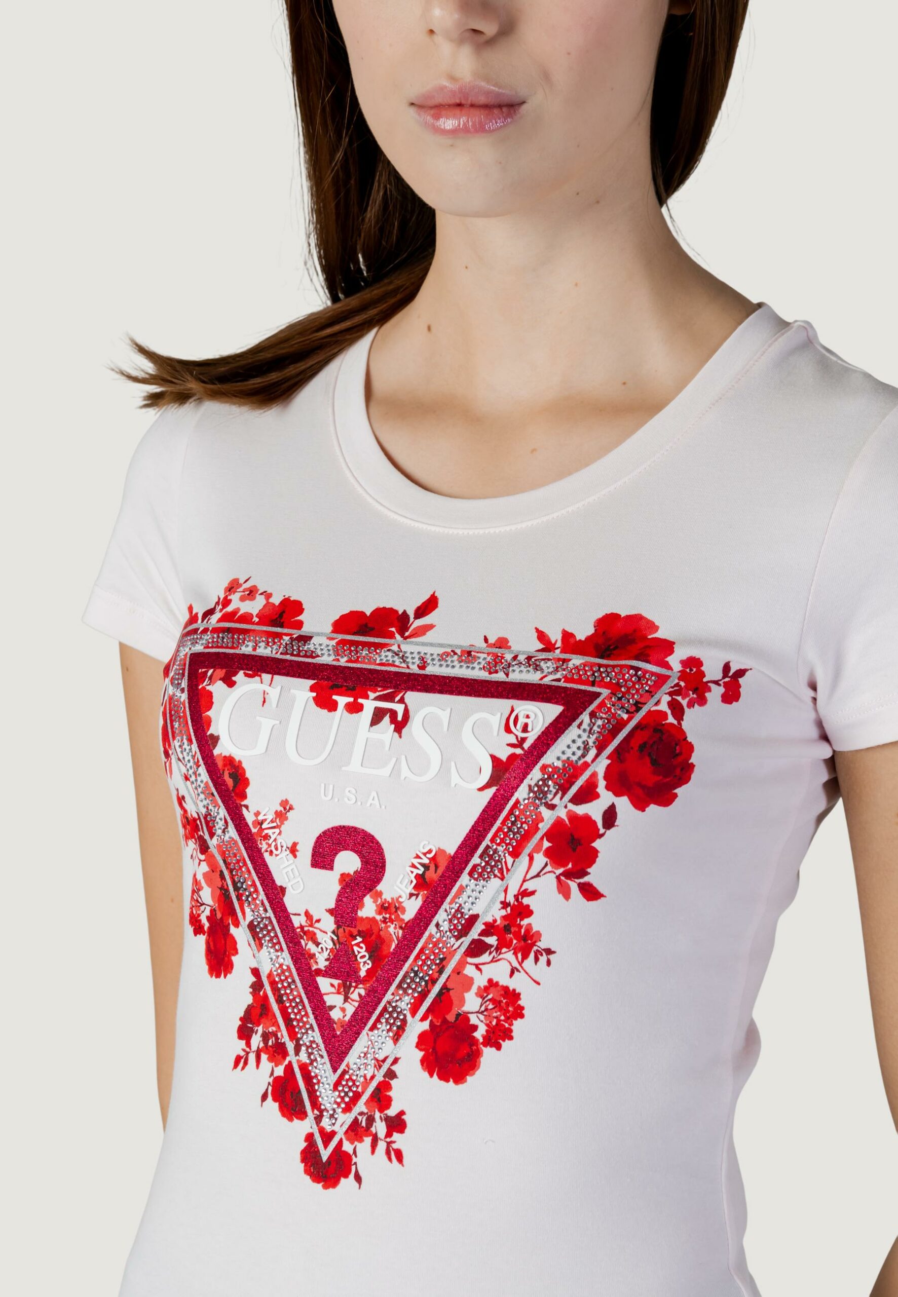 T-shirt Guess ss cn flowers triangle tee Rosa - Foto 2