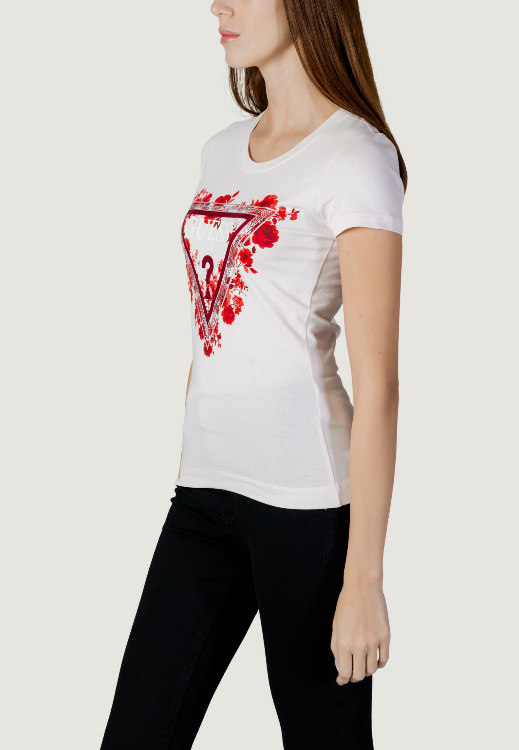 T-shirt Guess ss cn flowers triangle tee Rosa - Foto 3