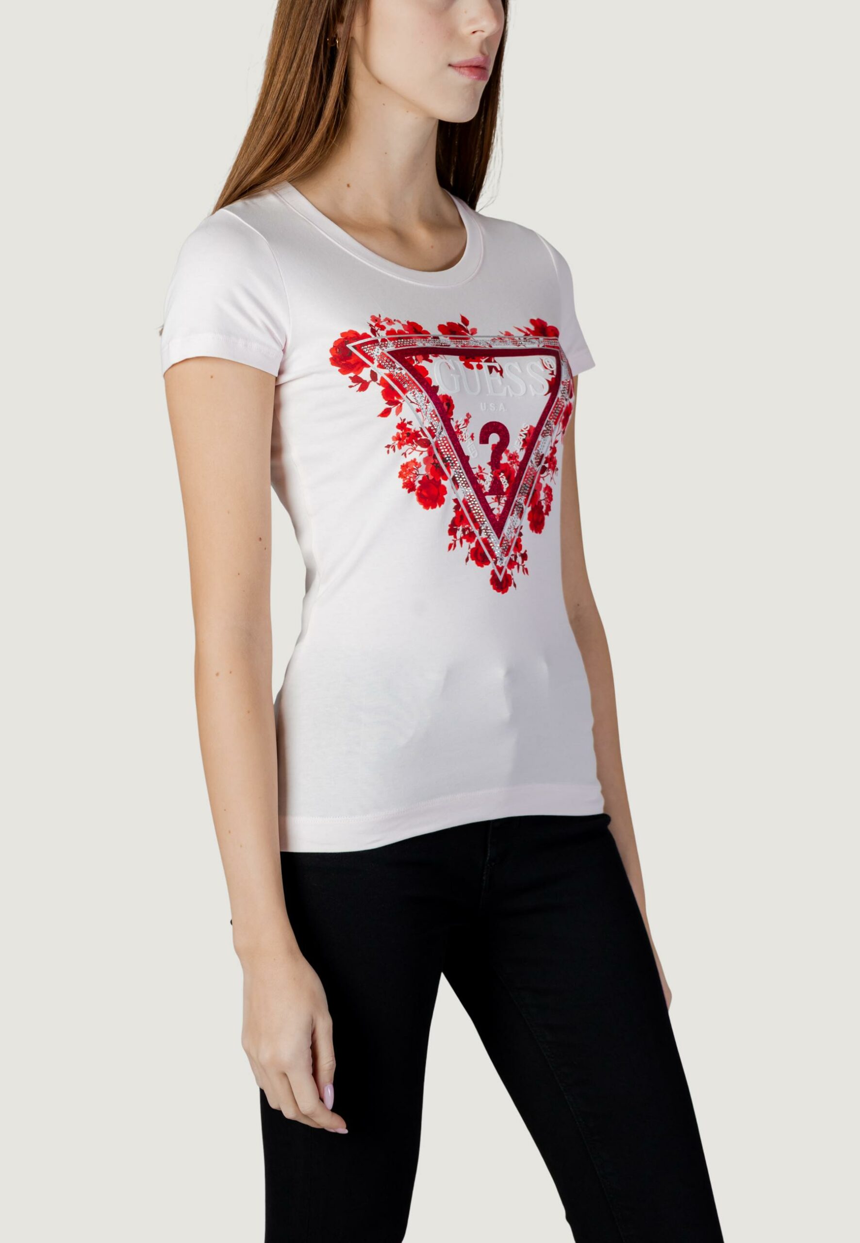 T-shirt Guess ss cn flowers triangle tee Rosa - Foto 4