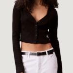 T-shirt manica lunga Calvin Klein Jeans ls woven label 2x2 c Nero - Foto 1