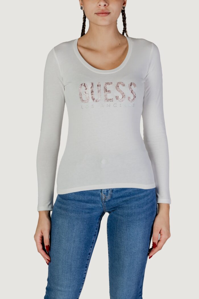 T-shirt manica lunga Guess ls cn python logo Bianco