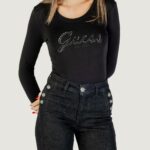 T-shirt manica lunga Guess cn ls embro script logo tee Nero - Foto 1