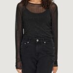 T-shirt manica lunga Only onlhilen ls rhinestone mesh top wvn Nero - Foto 1