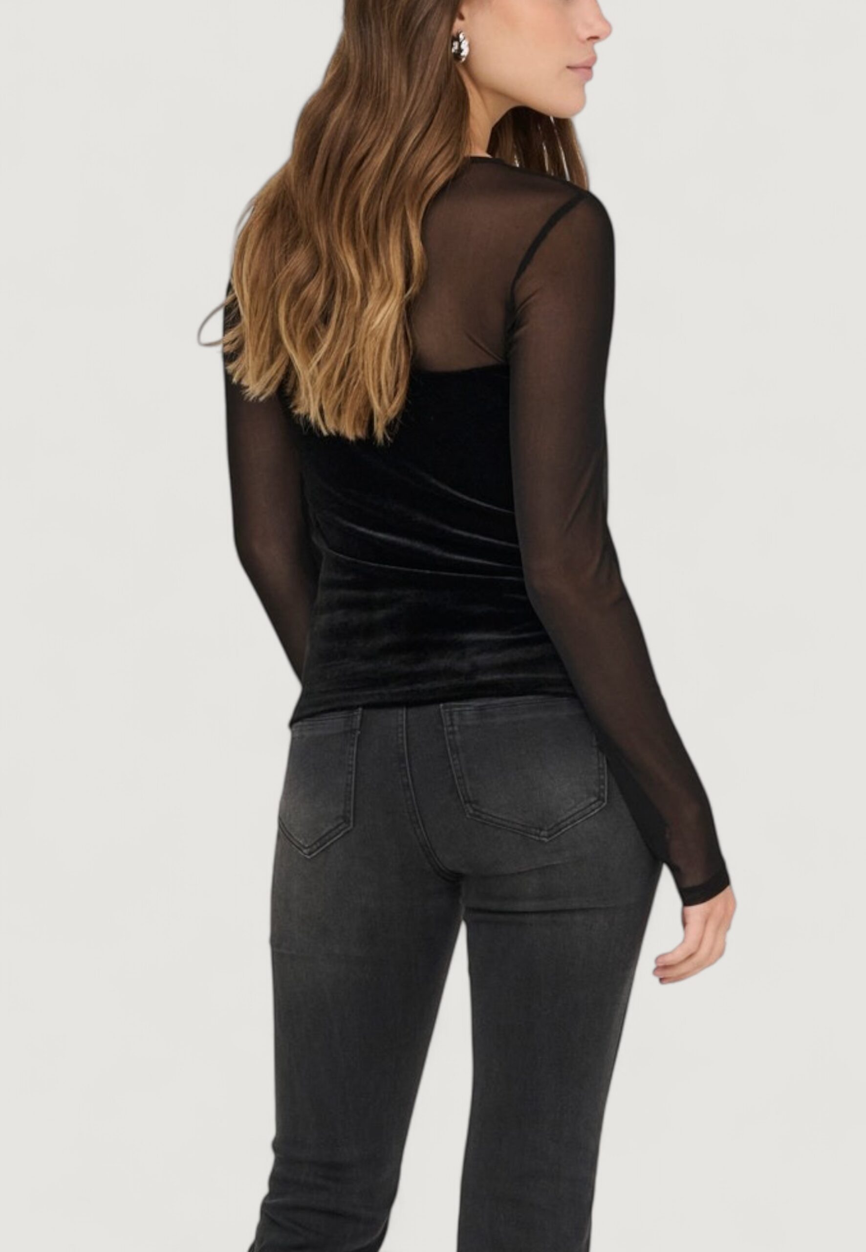 T-shirt manica lunga Only onlsmooth l/s mesh mix top box jrs Nero - Foto 2