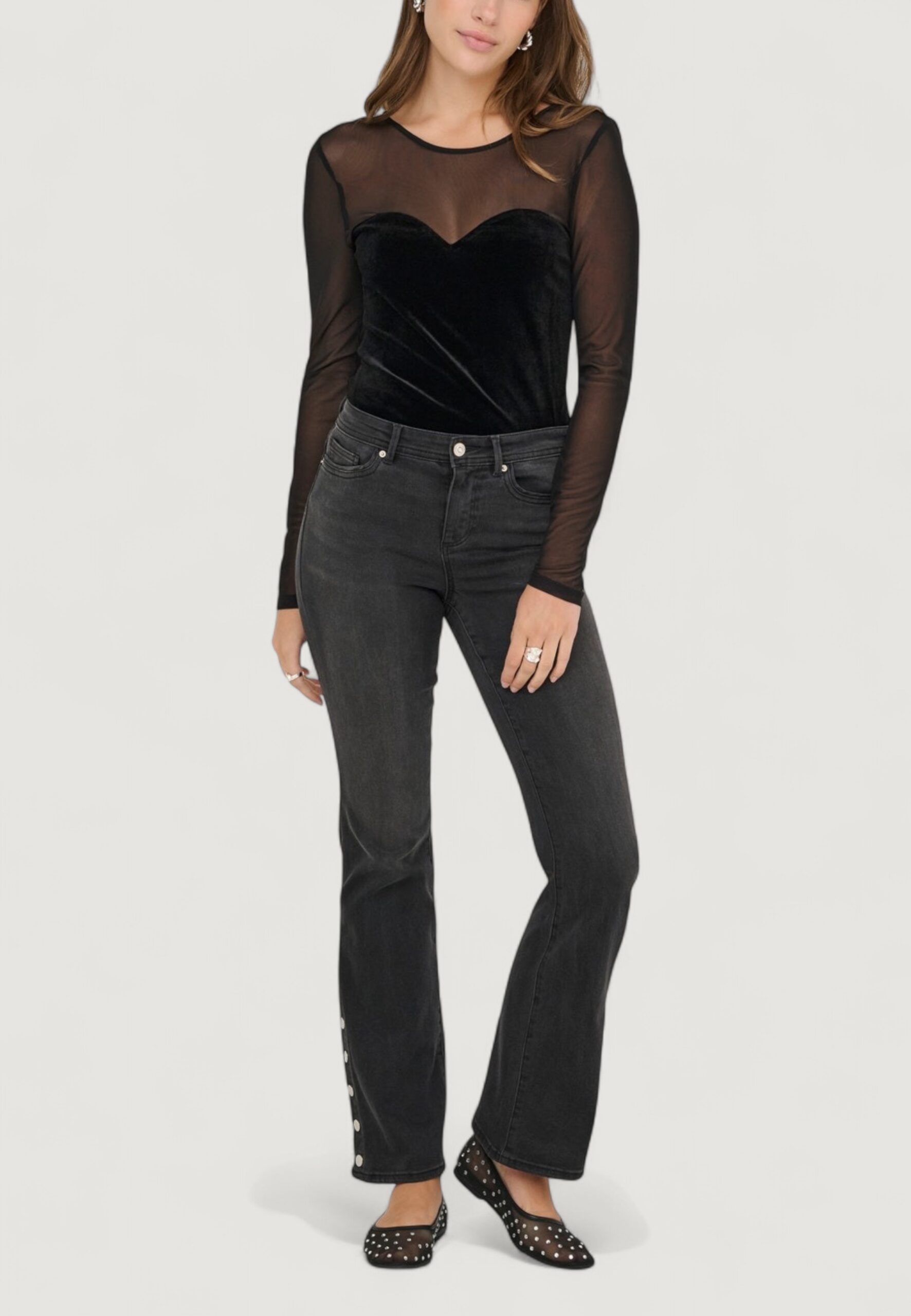 T-shirt manica lunga Only onlsmooth l/s mesh mix top box jrs Nero - Foto 3