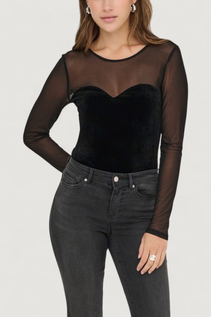 T-shirt manica lunga Only onlsmooth l/s mesh mix top box jrs Nero