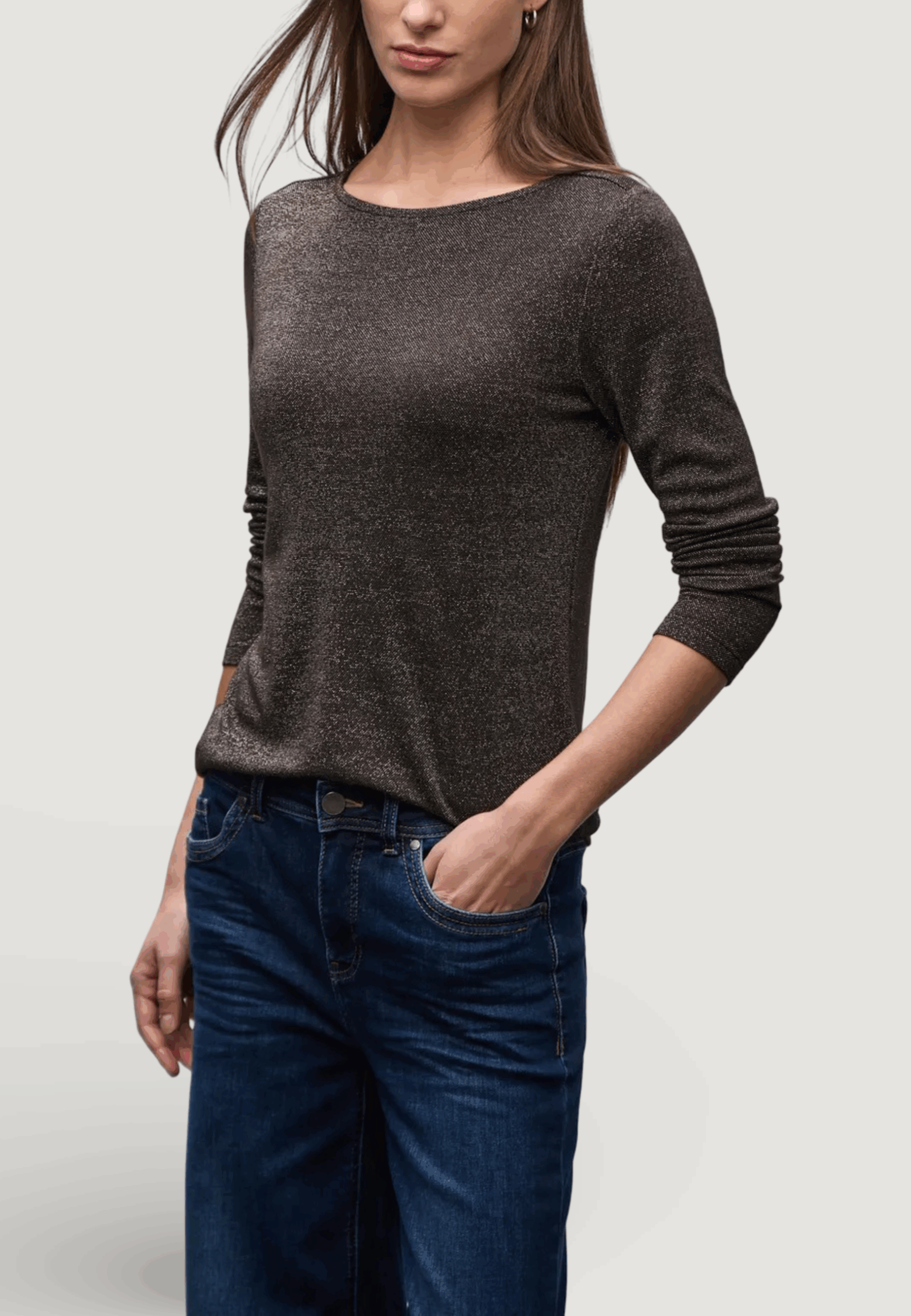 T-shirt manica lunga Street One basic lurex shirt Marrone - Foto 1