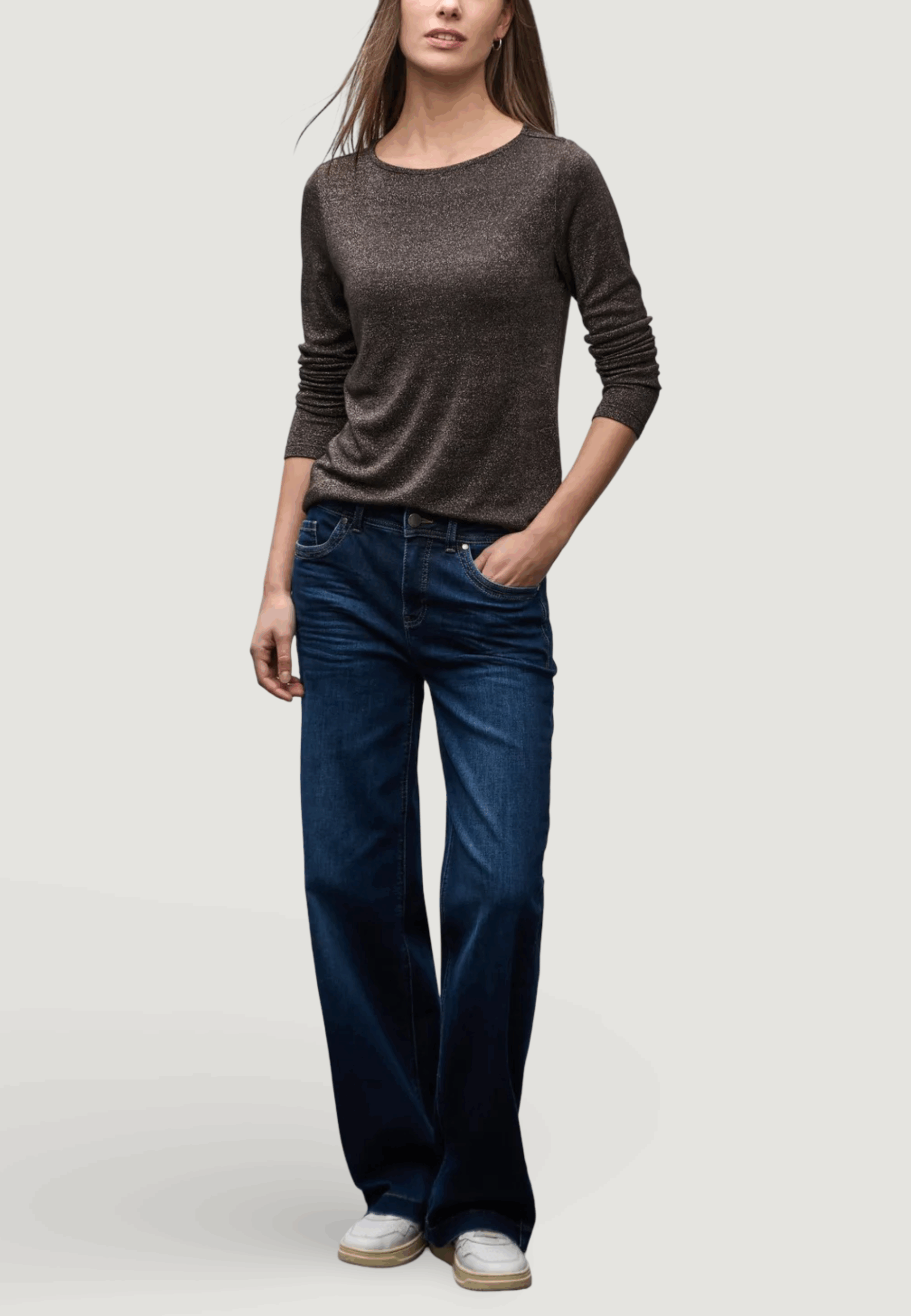 T-shirt manica lunga Street One basic lurex shirt Marrone - Foto 4