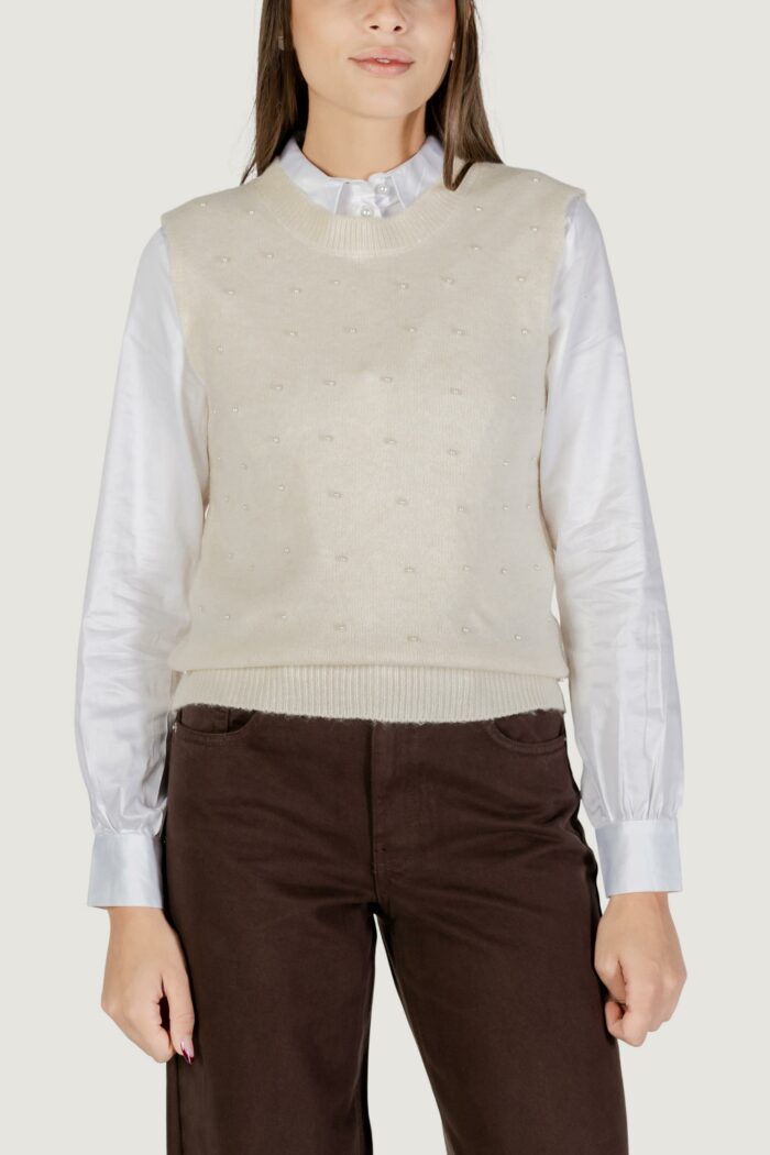 Top Only onlrenata life sl o-neck pearl vest knt Crema