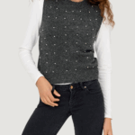 Top Only onlrenata life sl o-neck pearl vest knt Grigio Scuro - Foto 1