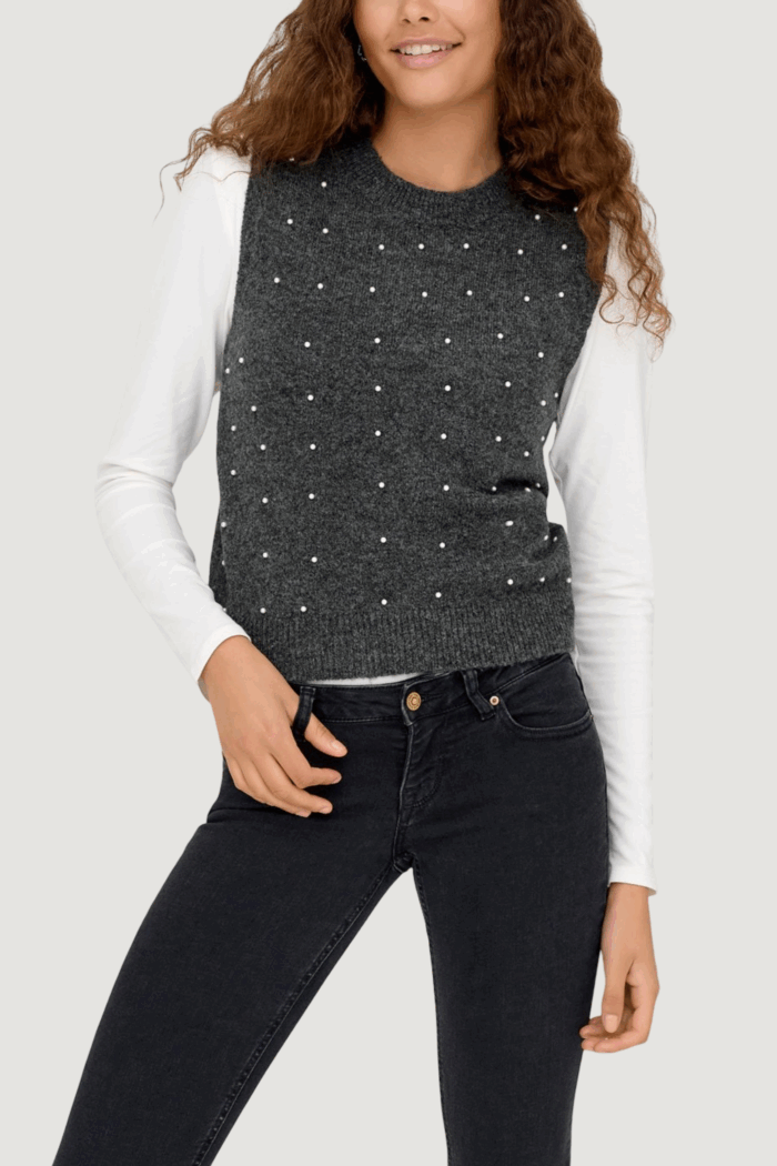 Top Only onlrenata life sl o-neck pearl vest knt Grigio Scuro