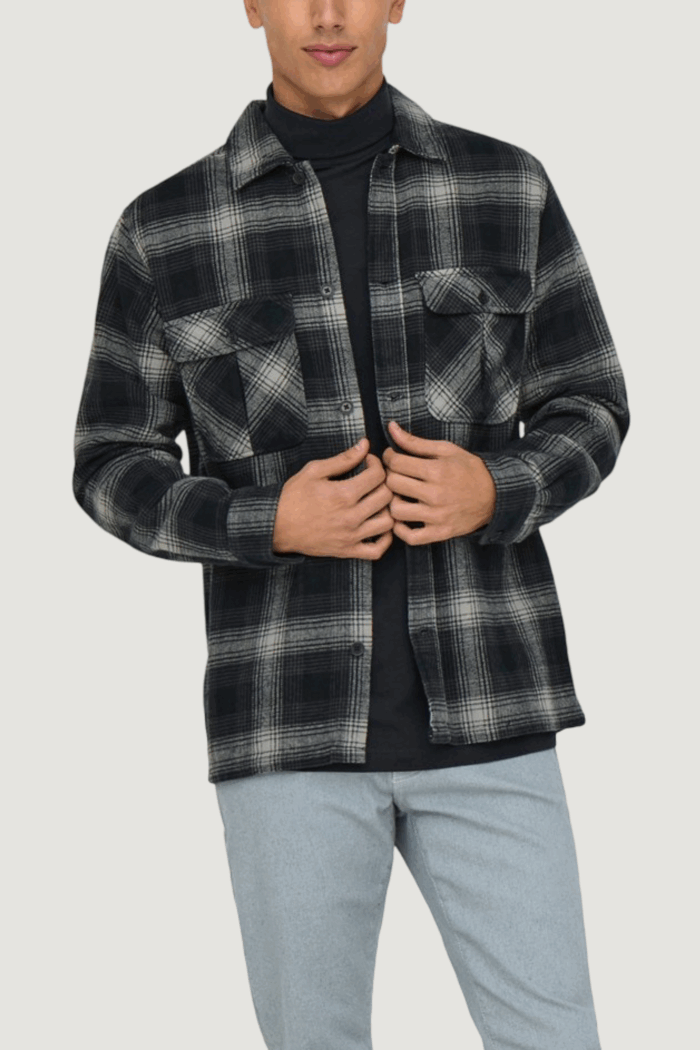 Camicia manica lunga Only & Sons onscedric life check overshirt noos Nero
