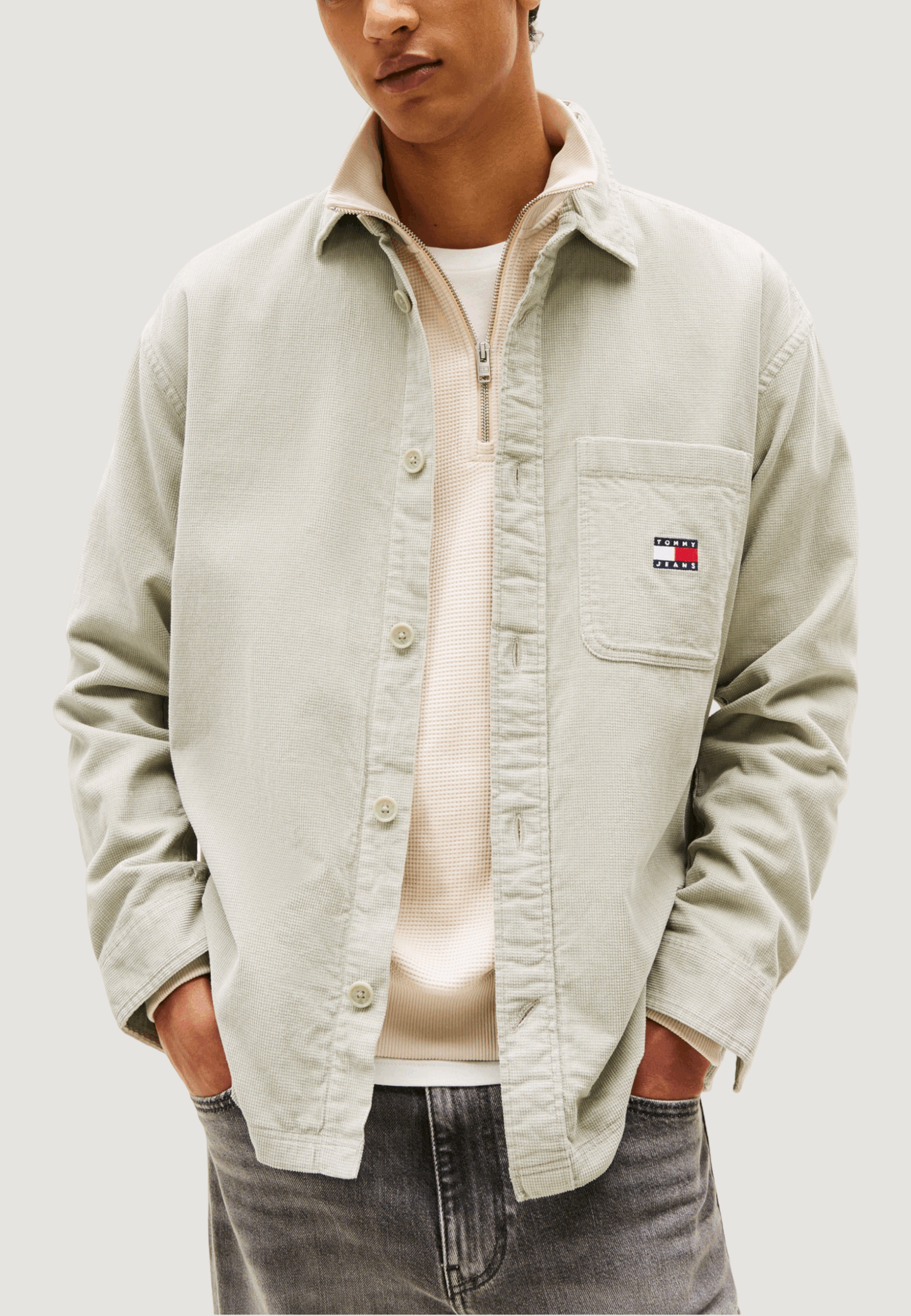 Camicia manica lunga Tommy Hilfiger Jeans tjm brick cord overs Verde - Foto 1