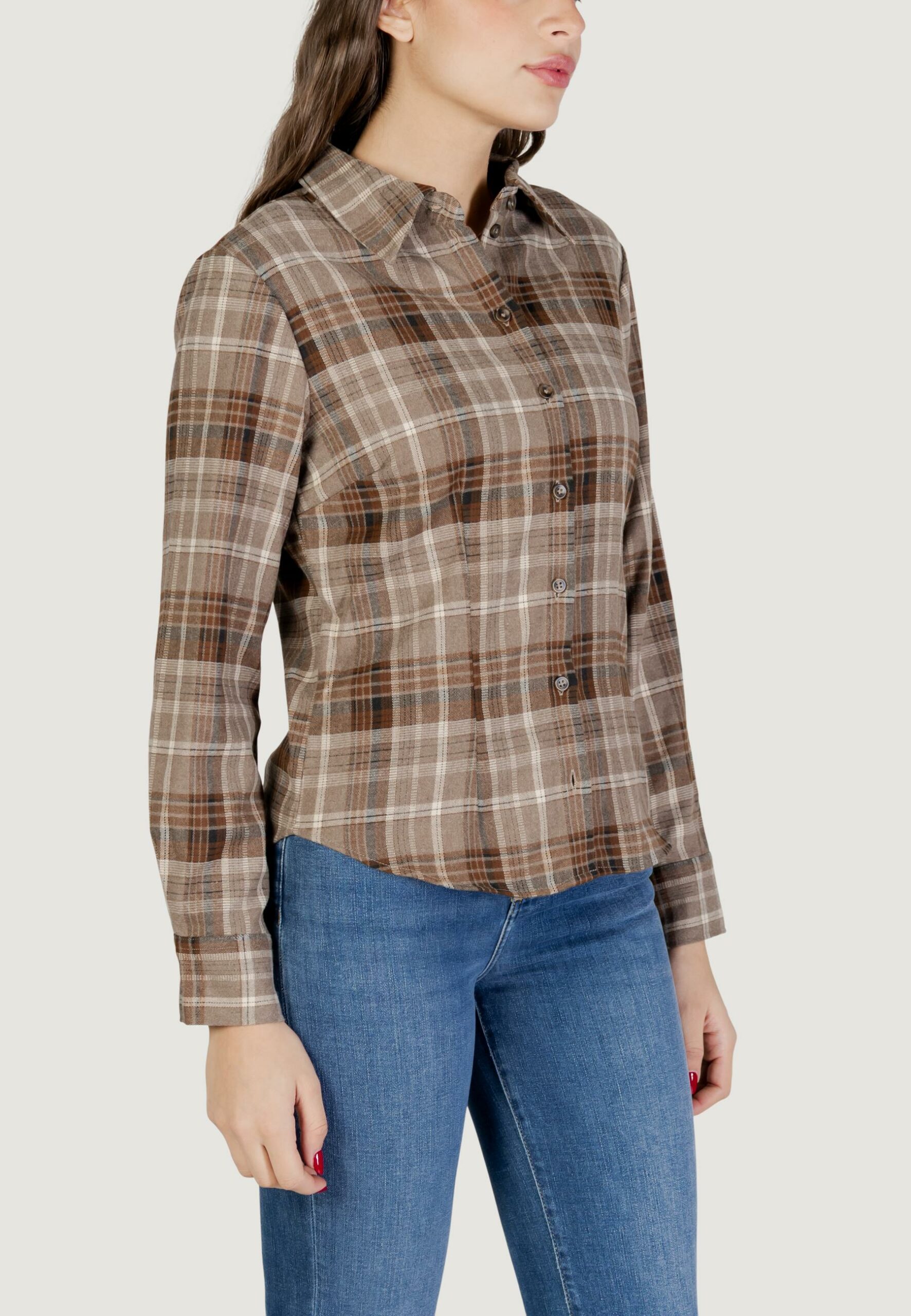 Camicia manica lunga Jacqueline de Yong jdymaddie l/s fitted check shirt wvn Beige scuro - Foto 3