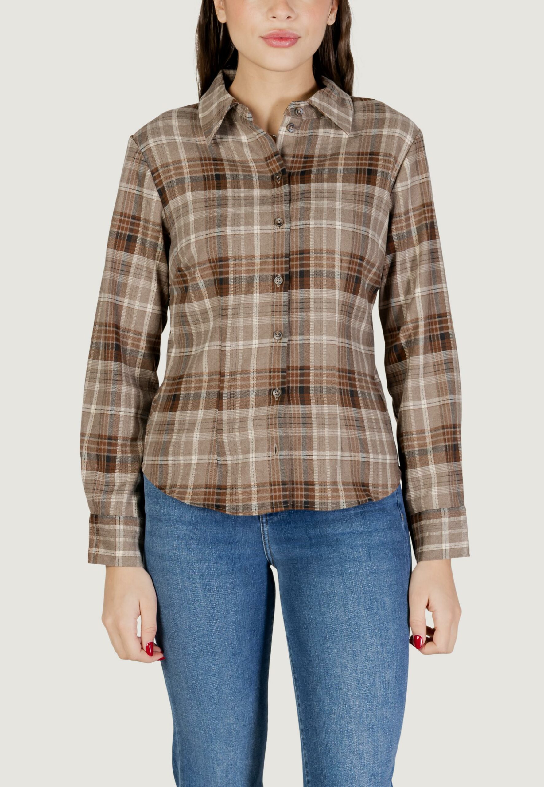 Camicia manica lunga Jacqueline de Yong jdymaddie l/s fitted check shirt wvn Beige scuro - Foto 4