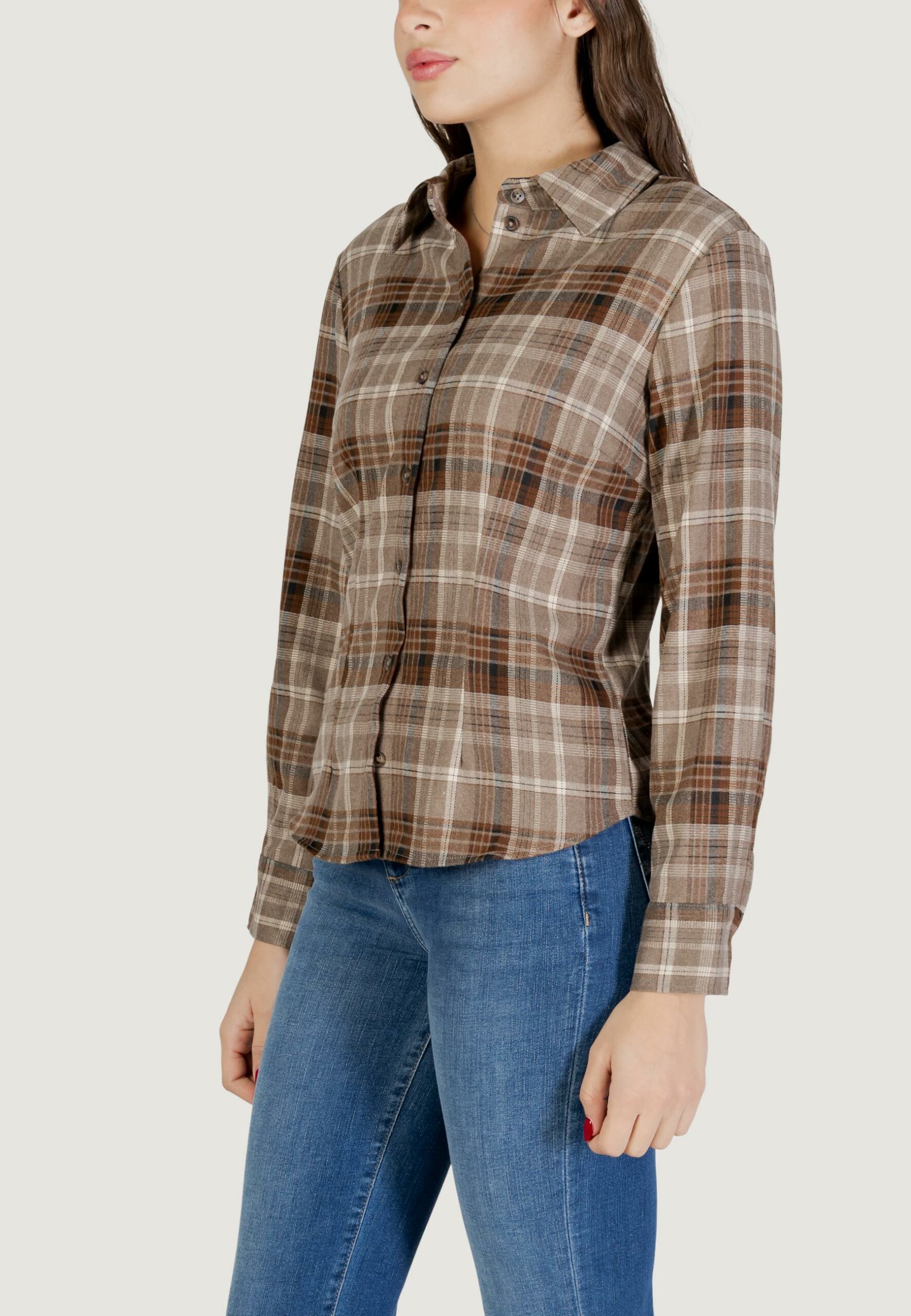 Camicia manica lunga Jacqueline de Yong jdymaddie l/s fitted check shirt wvn Beige scuro - Foto 5