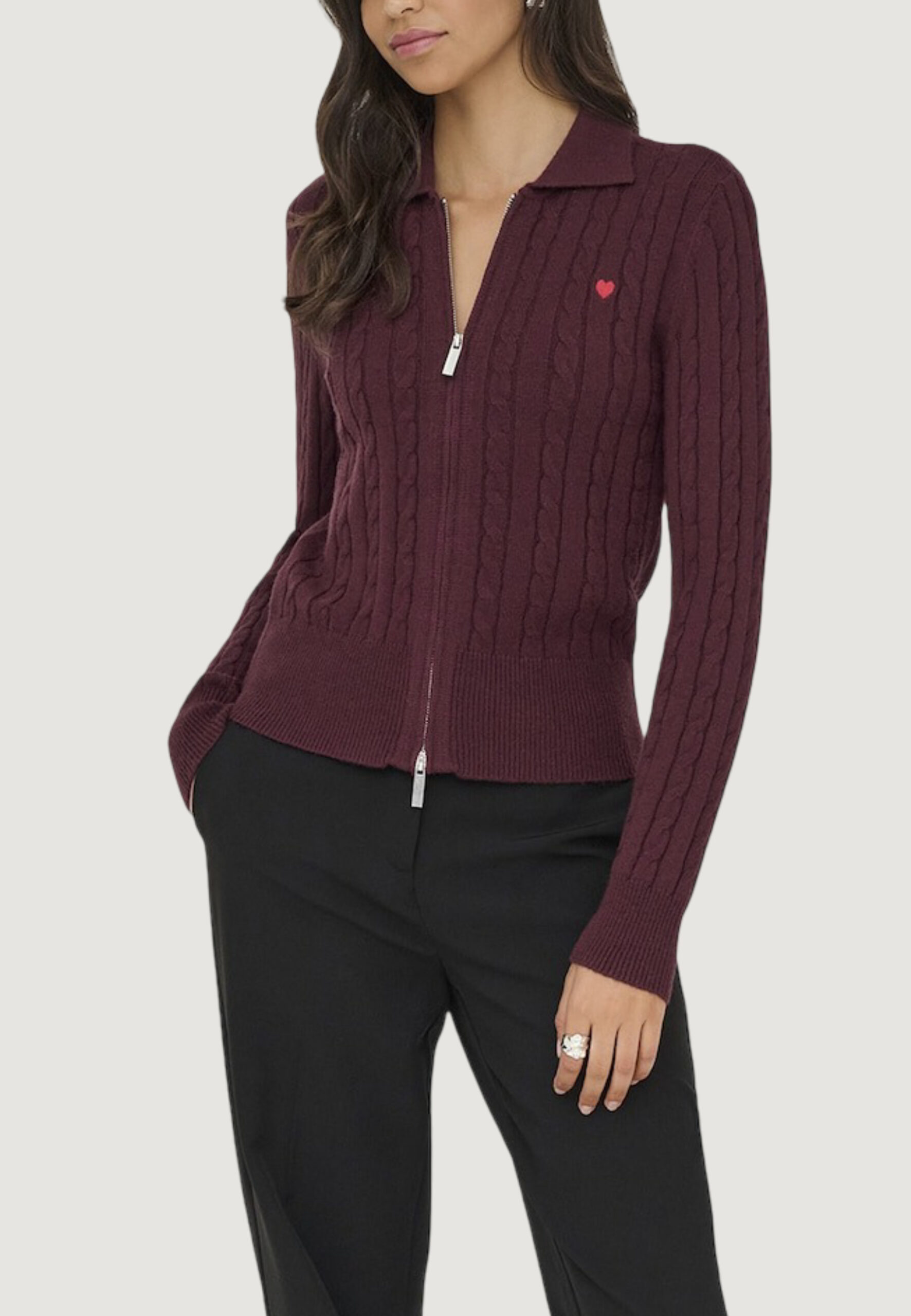 Cardigan Only katia ls cable zip polo cardig cc knt Bordeaux - Foto 3
