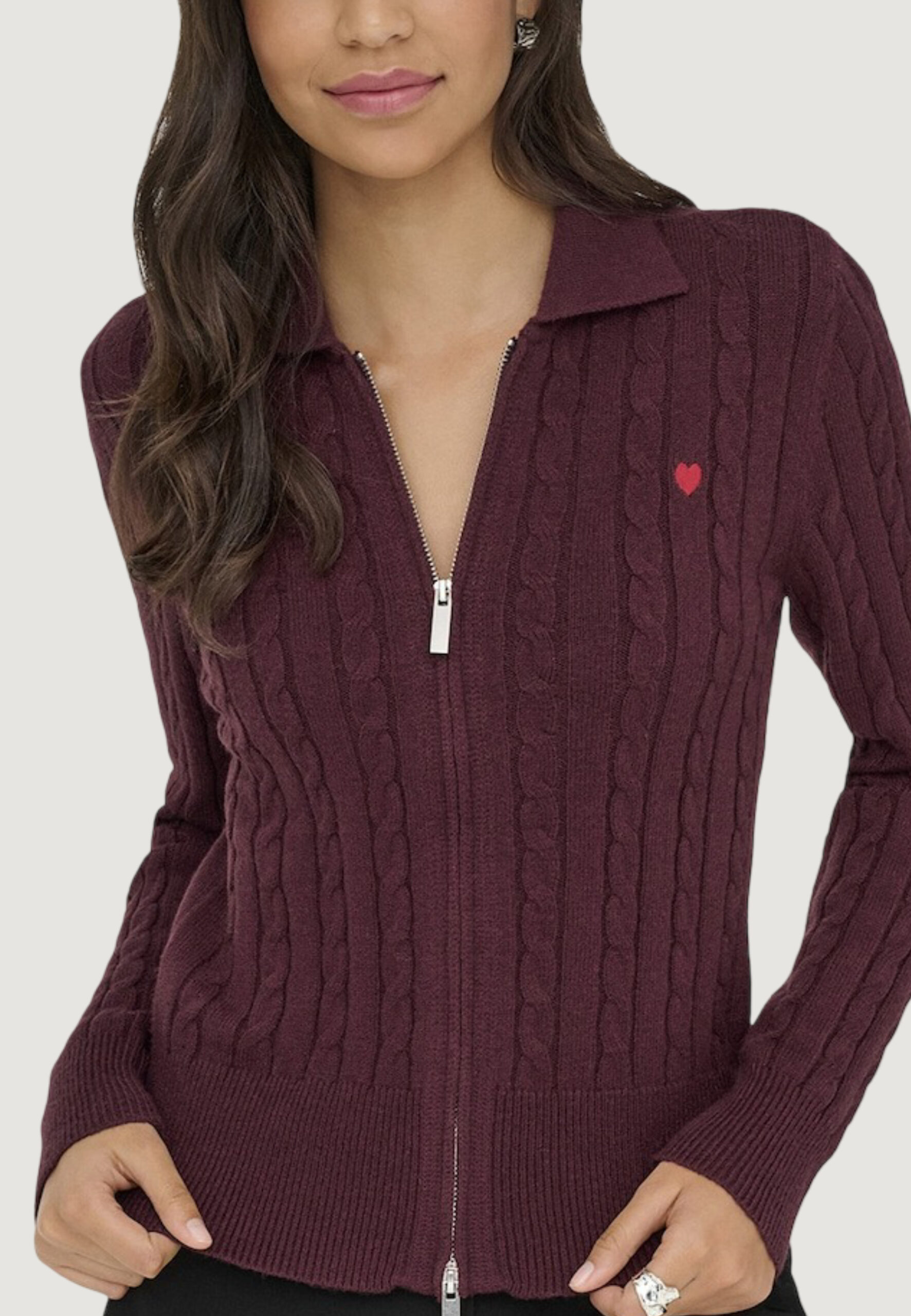 Cardigan Only katia ls cable zip polo cardig cc knt Bordeaux - Foto 4