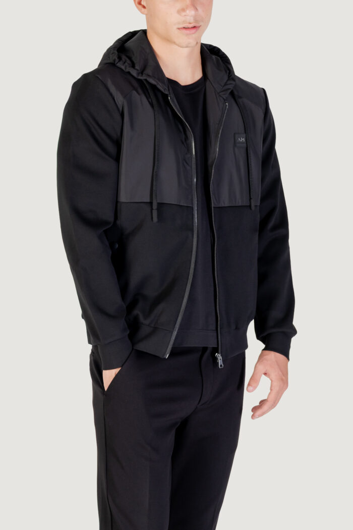 Felpa con cappuccio Antony Morato regular fit with techno fabric as contrast and logoed patch Nero