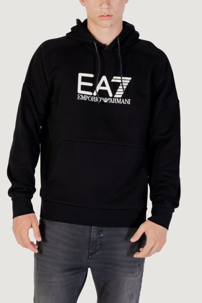 Felpa con cappuccio EA7  Nero – Bianco