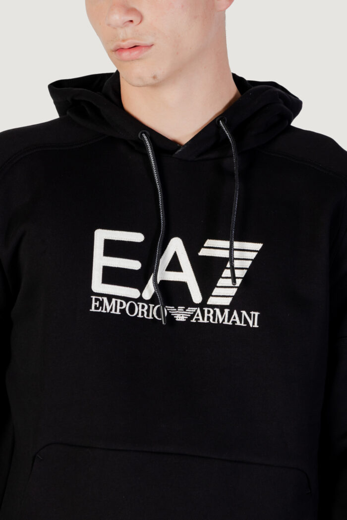Felpa con cappuccio EA7  Nero – Bianco